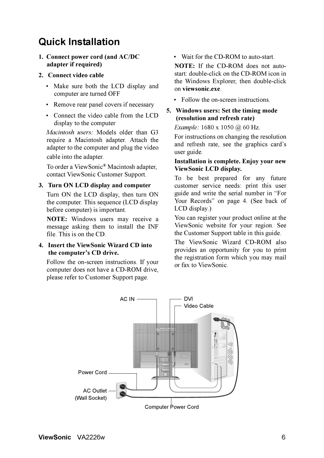ViewSonic VS11803 warranty Quick Installation, Turn on LCD display and computer 