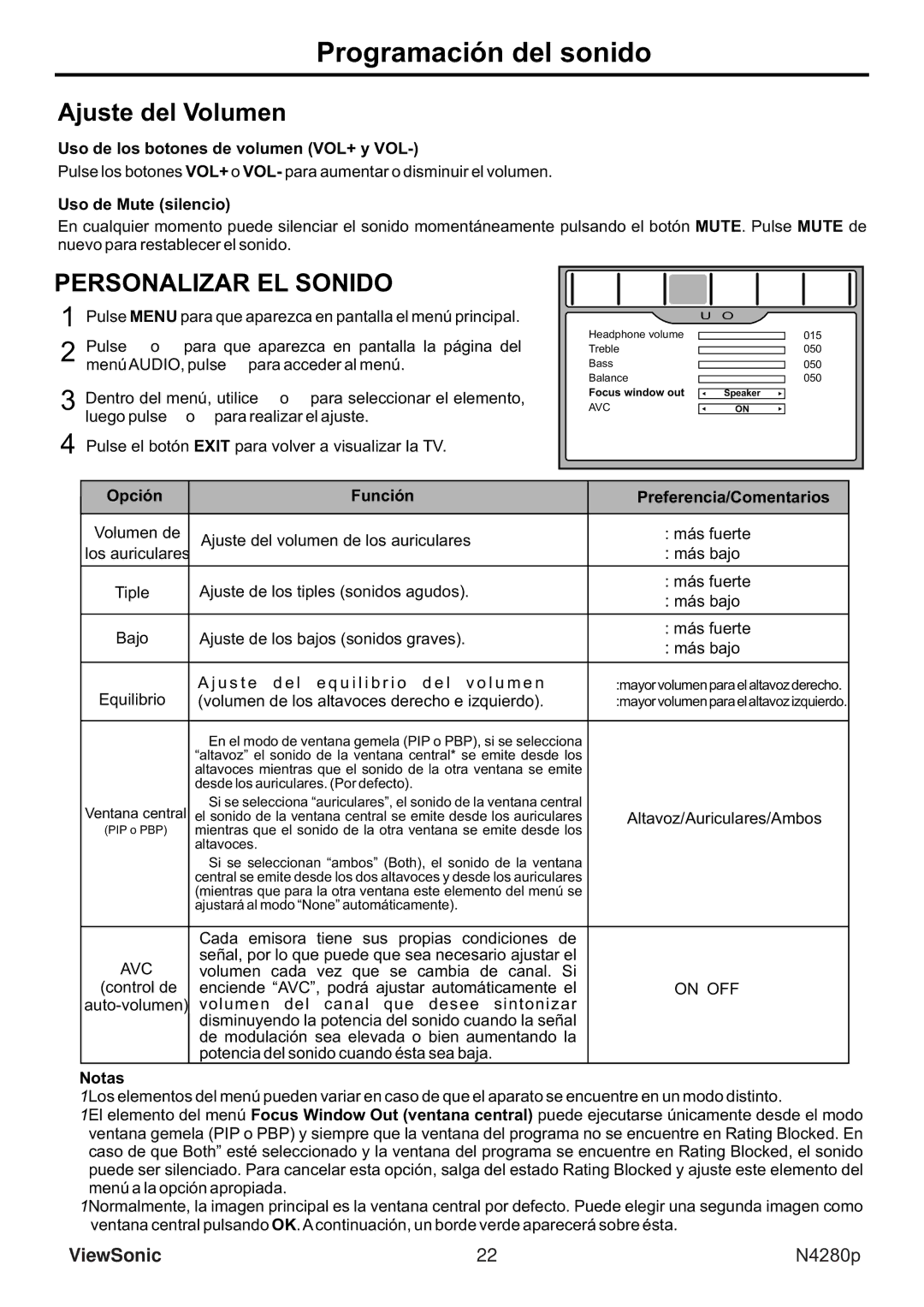 ViewSonic VS11838-1M manual Programación del sonido, Ajuste del Volumen, Uso de los botones de volumen VOL+ y VOL 