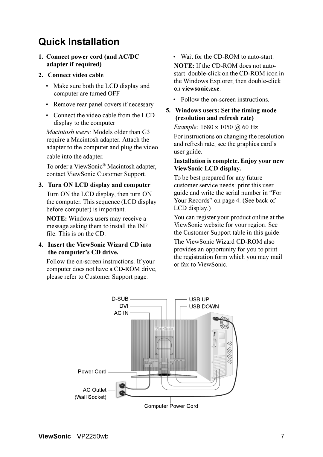 ViewSonic VS11845 warranty Quick Installation, Turn on LCD display and computer 