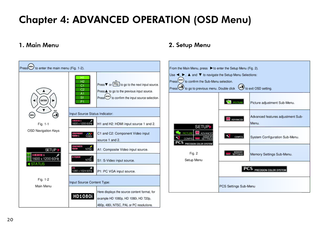 ViewSonic VS11856 user manual Advanced Operation OSD Menu, Main Menu Setup Menu 