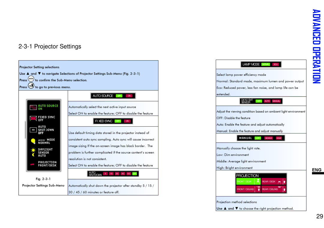 ViewSonic VS11856 user manual Projector Settings 