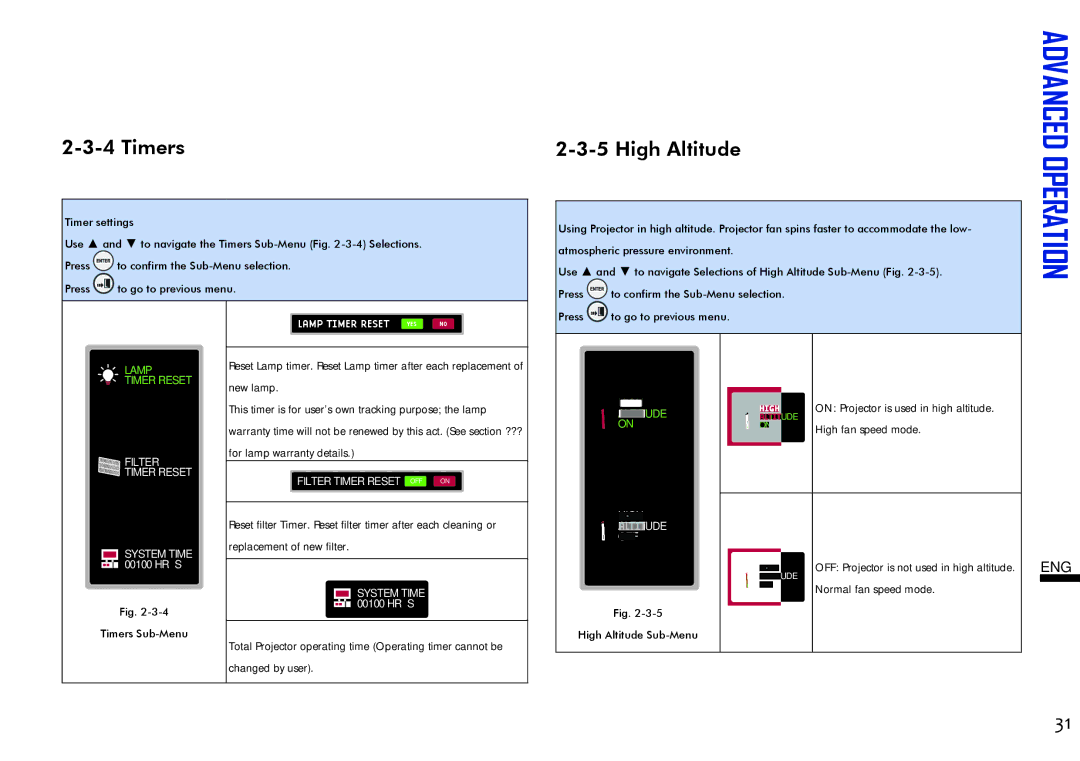 ViewSonic VS11856 user manual Timers, High Altitude 