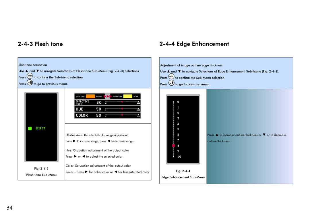 ViewSonic VS11856 user manual Flesh tone Edge Enhancement, Color 