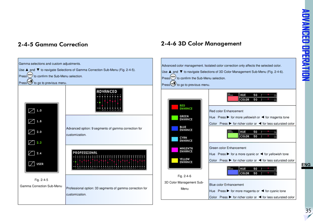 ViewSonic VS11856 user manual Gamma Correction, 6 3D Color Management, Green Enhance Blue Cyan Magenta Yellow 