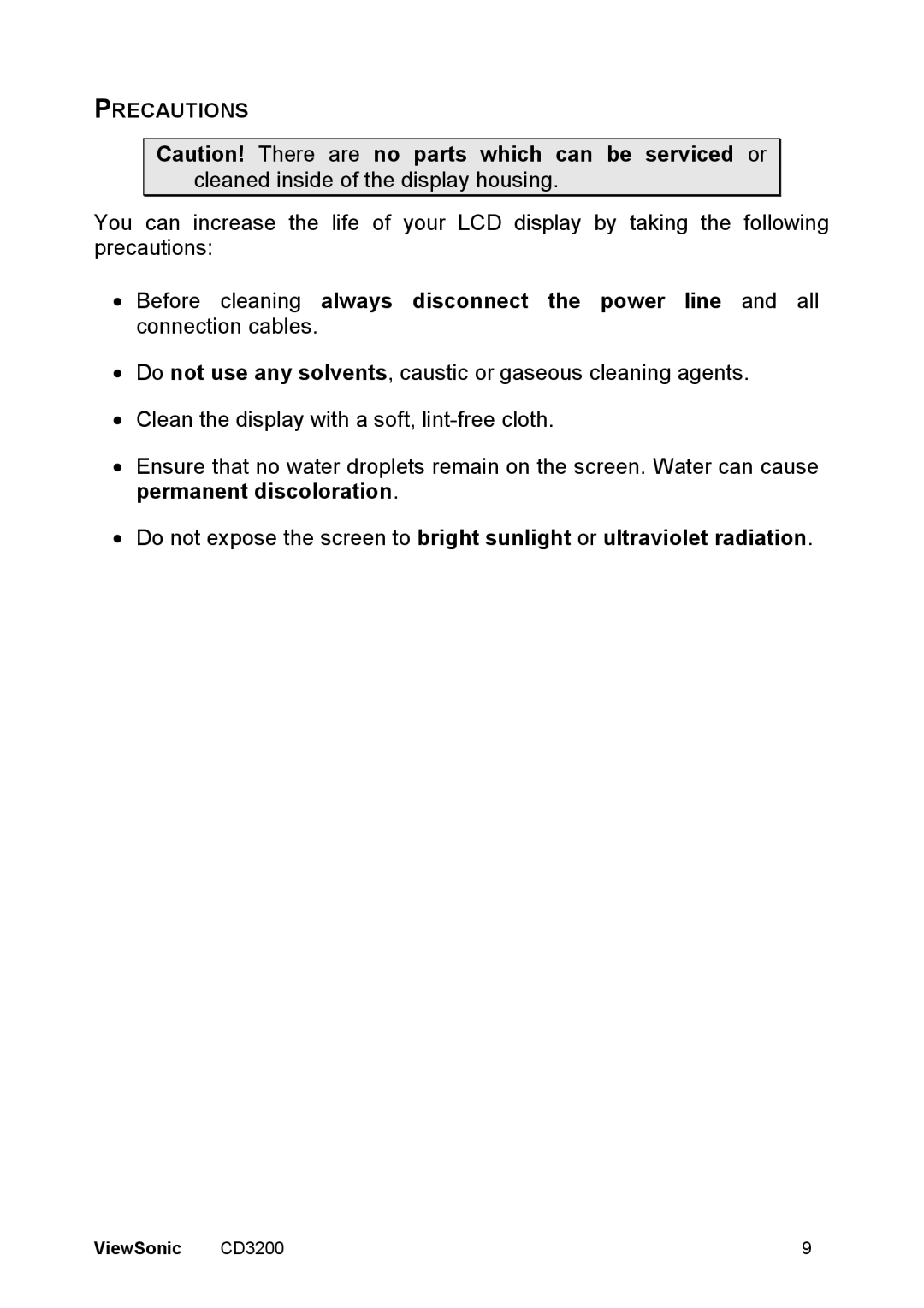 ViewSonic VS11857 manual Precautions 