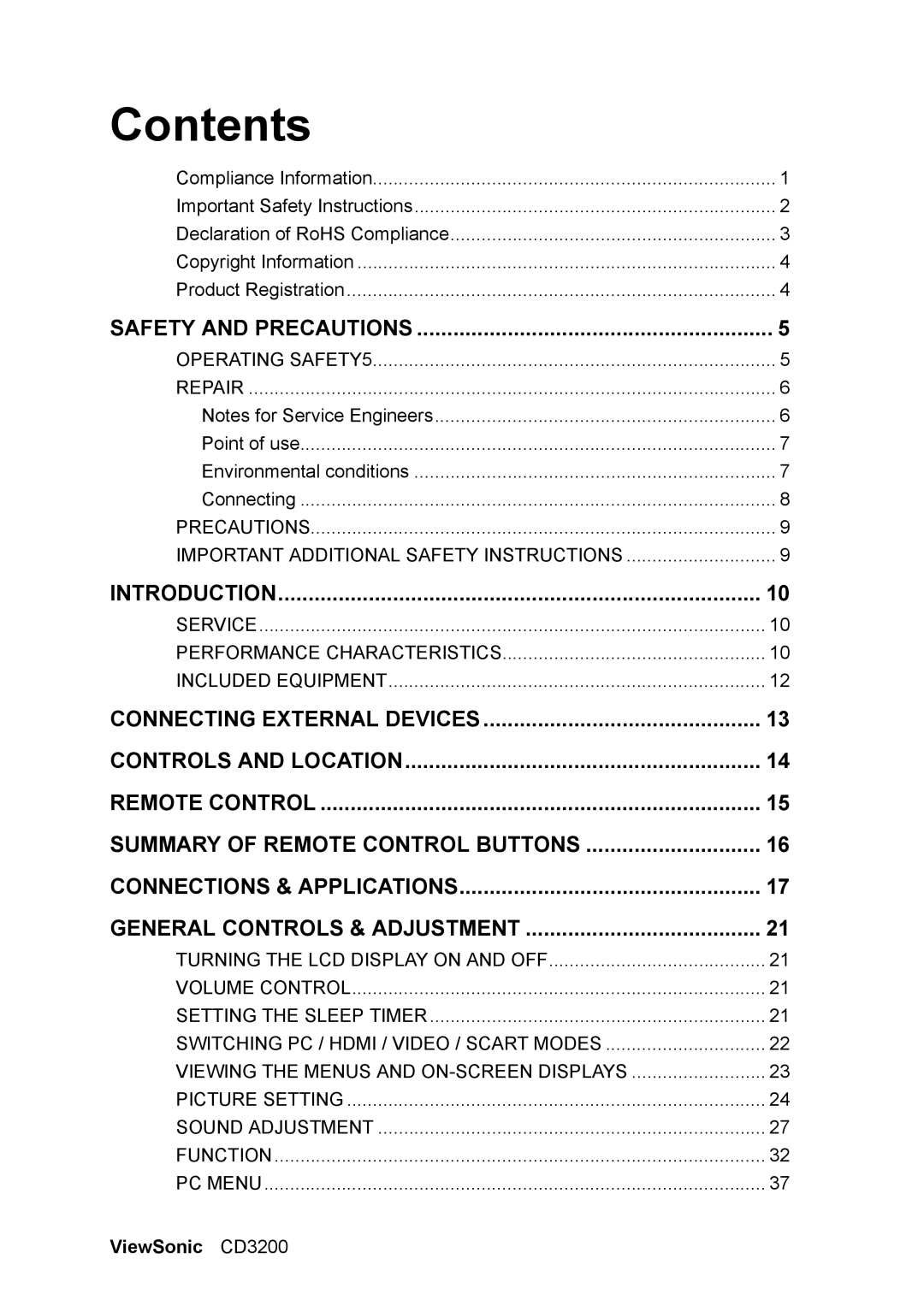 ViewSonic VS11857 manual Contents 