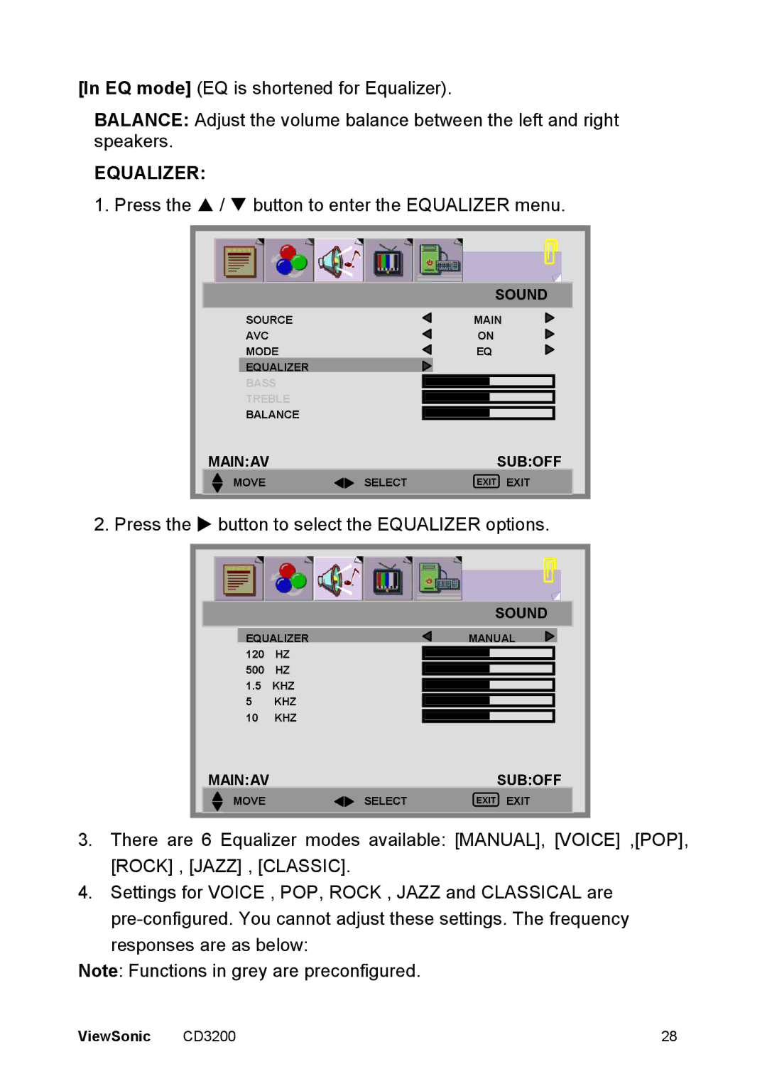 ViewSonic VS11857 manual Equalizer 