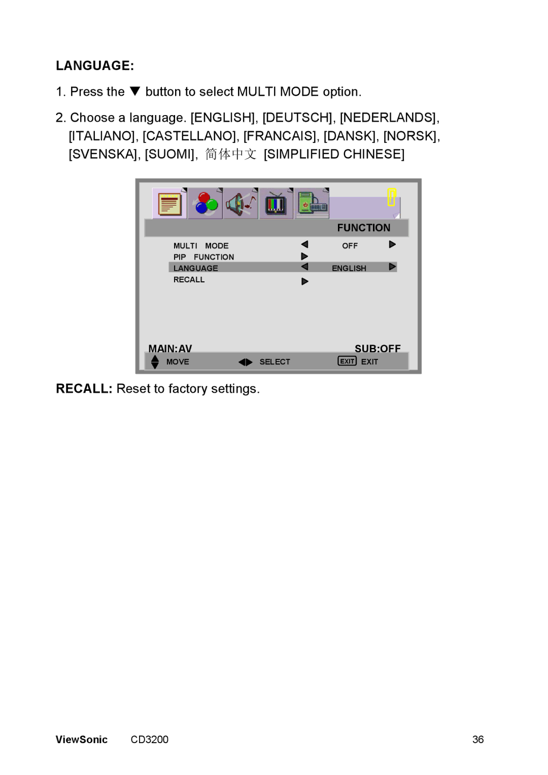 ViewSonic VS11857 manual Language 