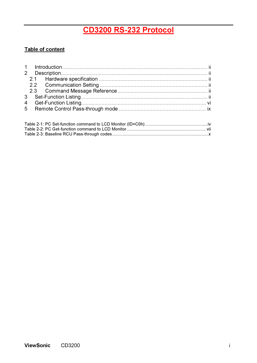 ViewSonic VS11857 manual Table of content, ViewSonic 