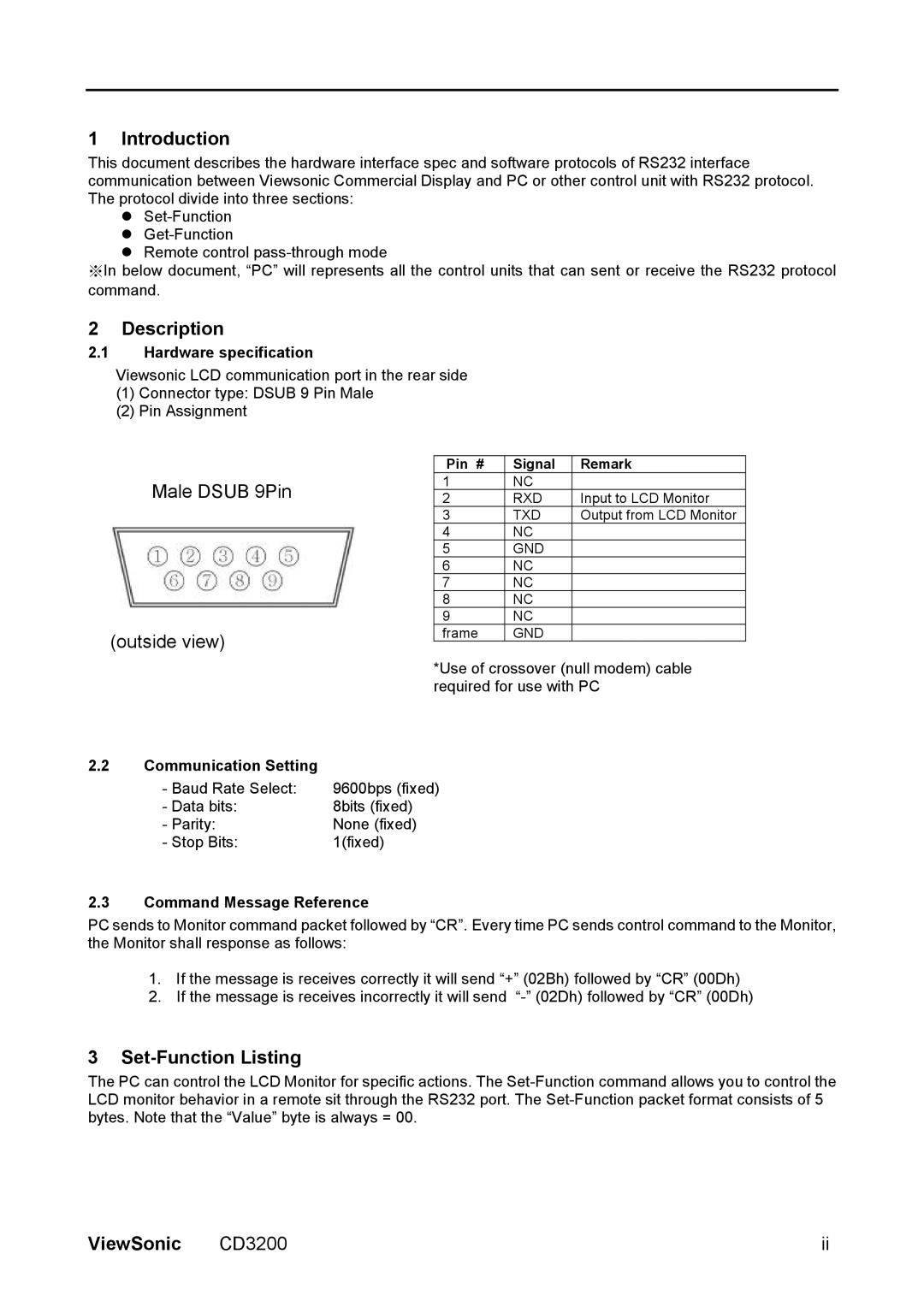 ViewSonic VS11857 manual Introduction, Description, Set-Function Listing 