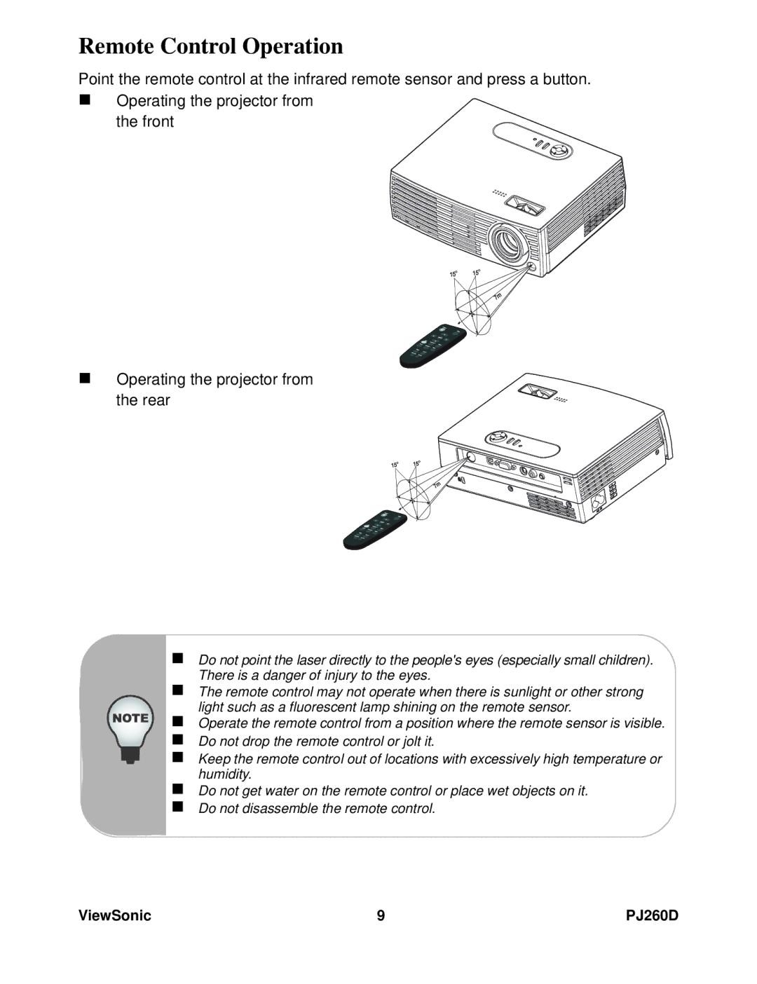 ViewSonic VS11935 warranty Remote Control Operation 