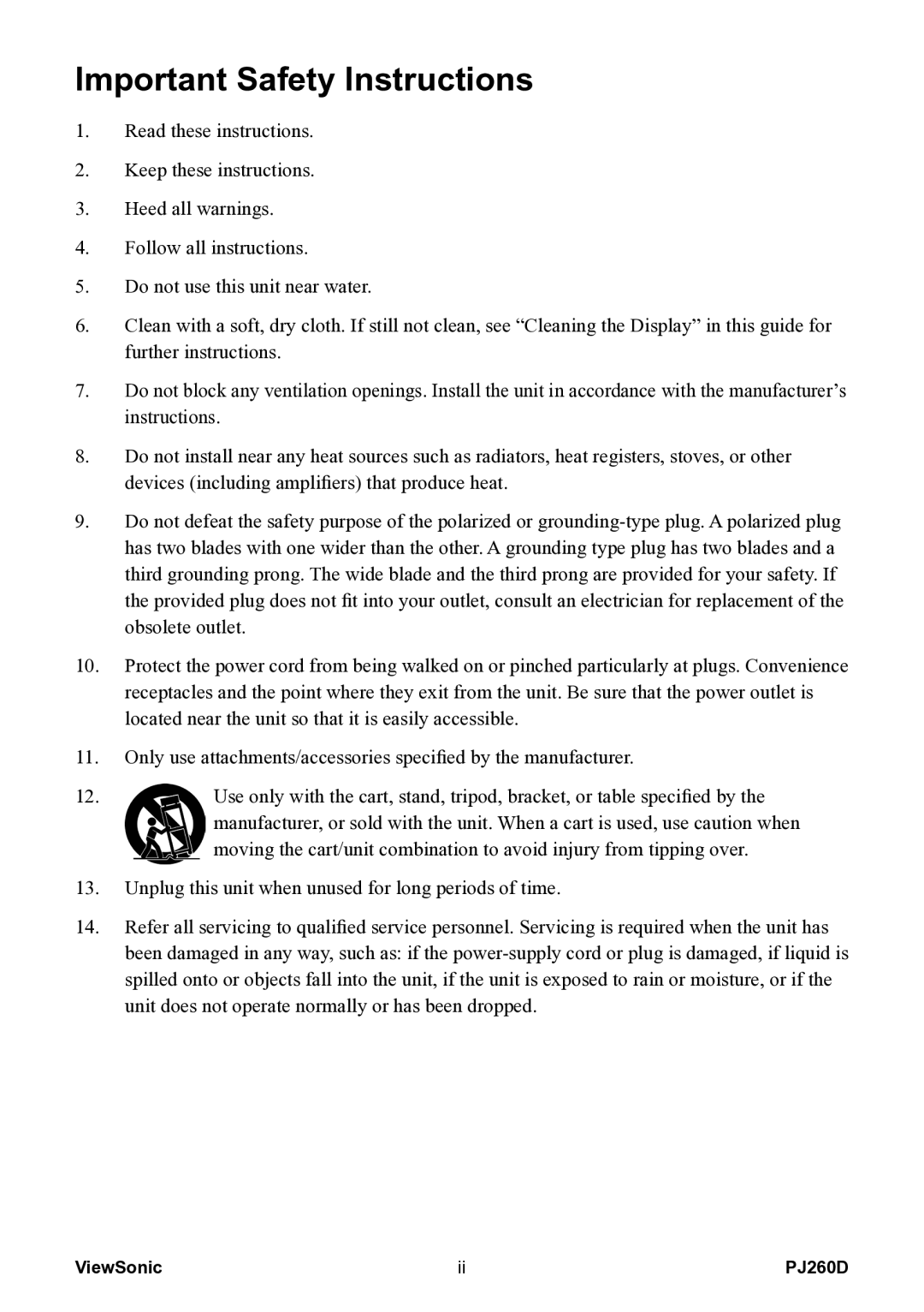 ViewSonic VS11935 warranty Important Safety Instructions 