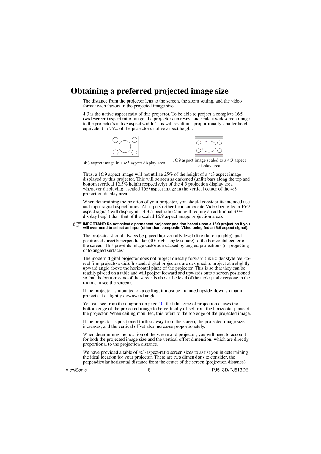 ViewSonic VS11959 warranty Obtaining a preferred projected image size 