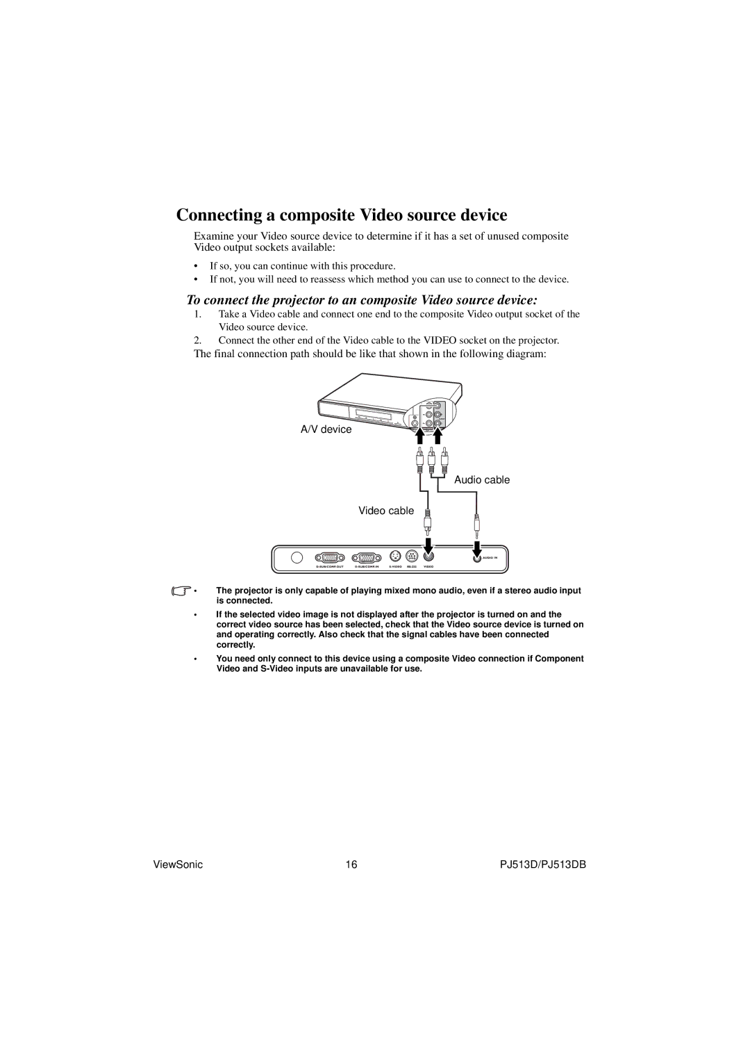 ViewSonic VS11959 warranty Connecting a composite Video source device 