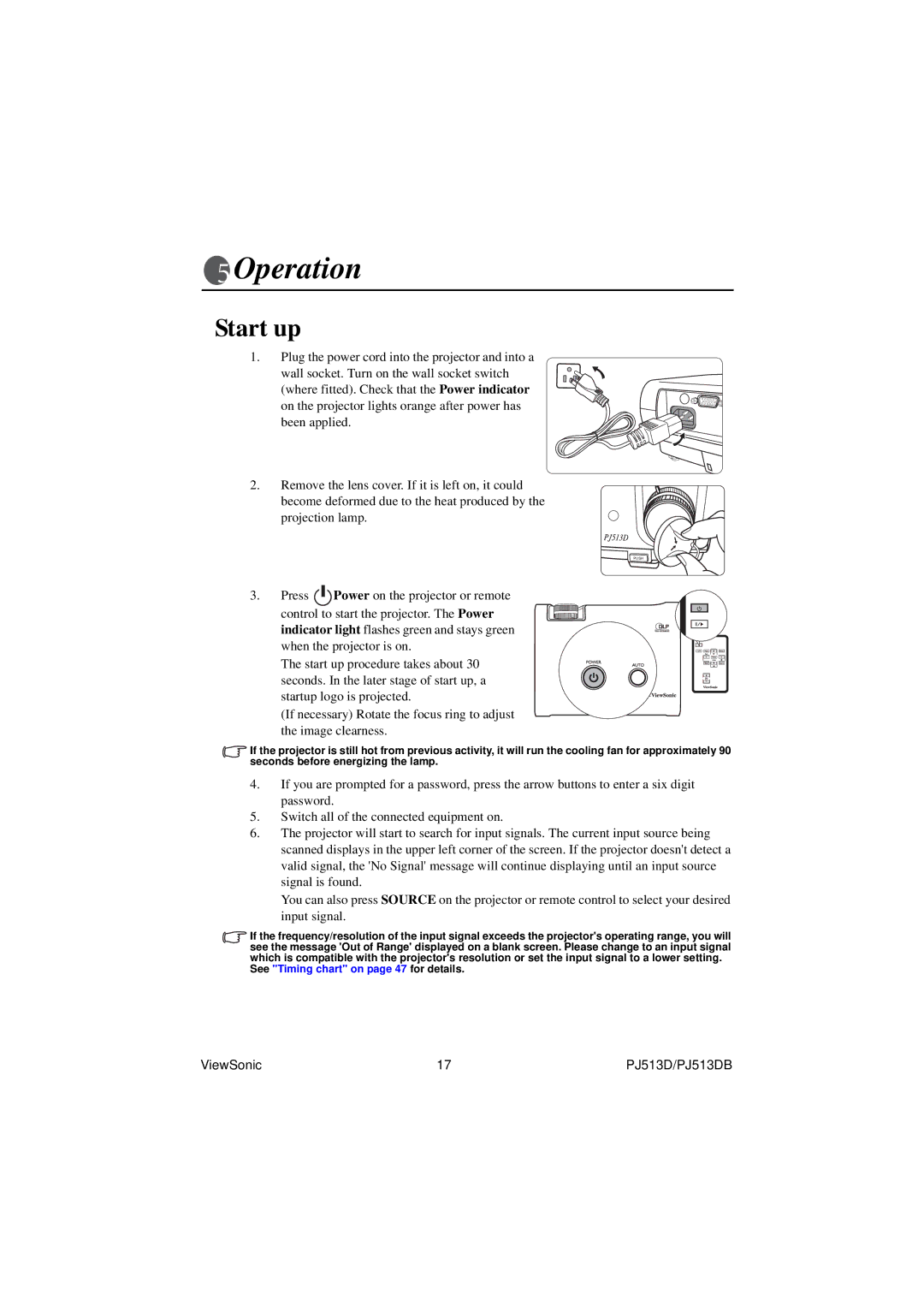 ViewSonic VS11959 warranty Operation, Start up 