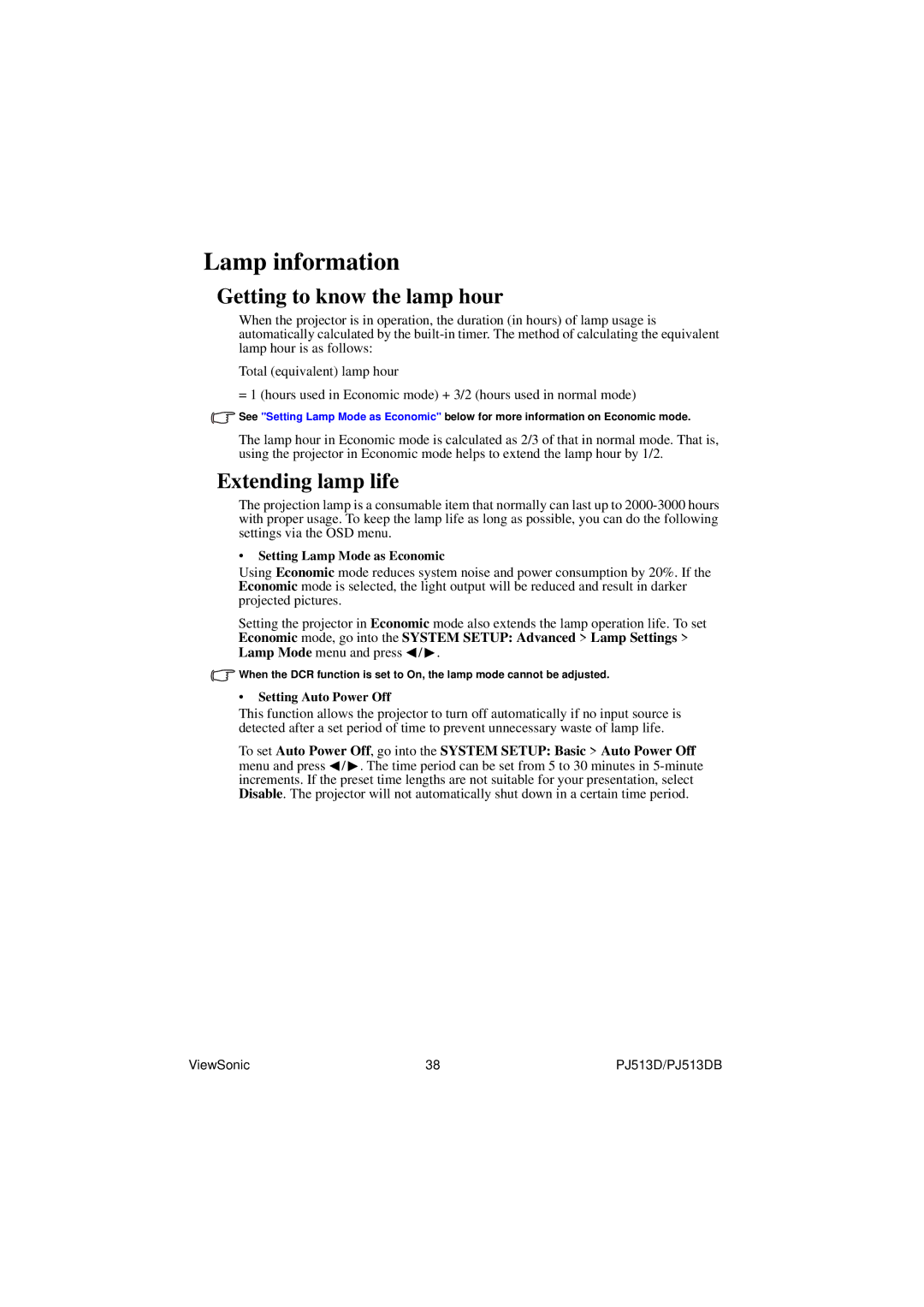 ViewSonic VS11959 warranty Lamp information, Getting to know the lamp hour, Extending lamp life 