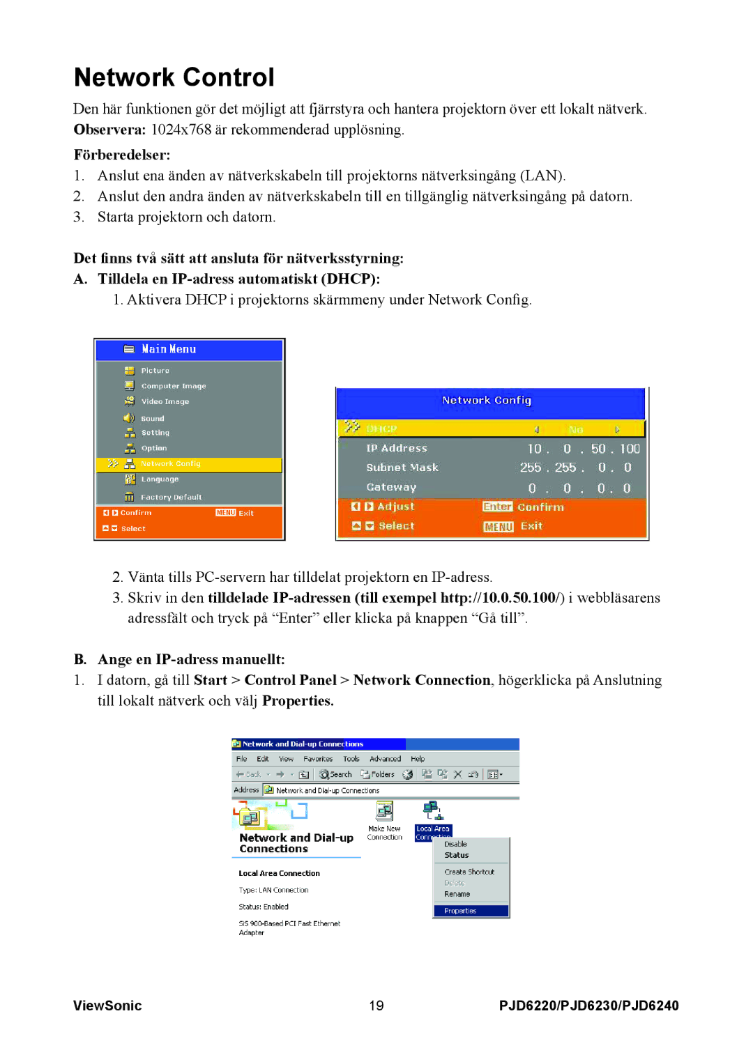 ViewSonic VS11949, VS11990, VS11986 manual Network Control, Förberedelser 