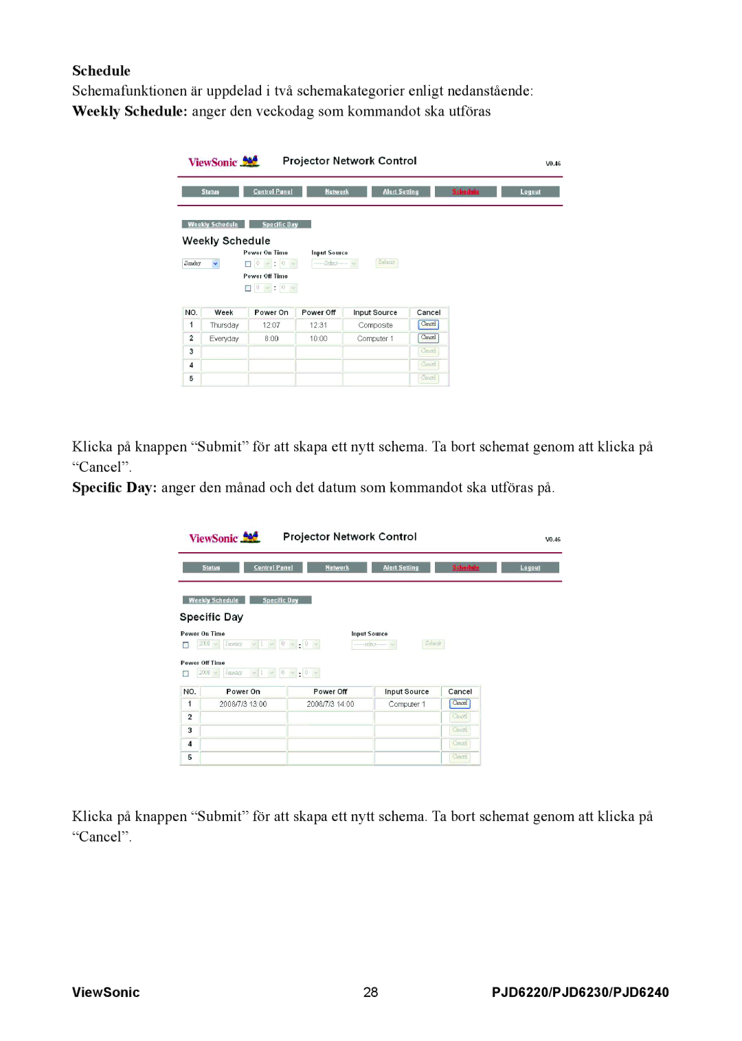 ViewSonic VS11949, VS11990, VS11986 manual Schedule 