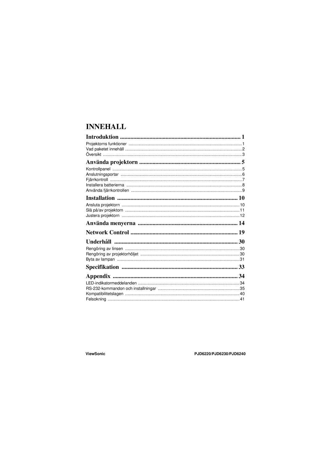 ViewSonic VS11986, VS11990, VS11949 manual Innehall 