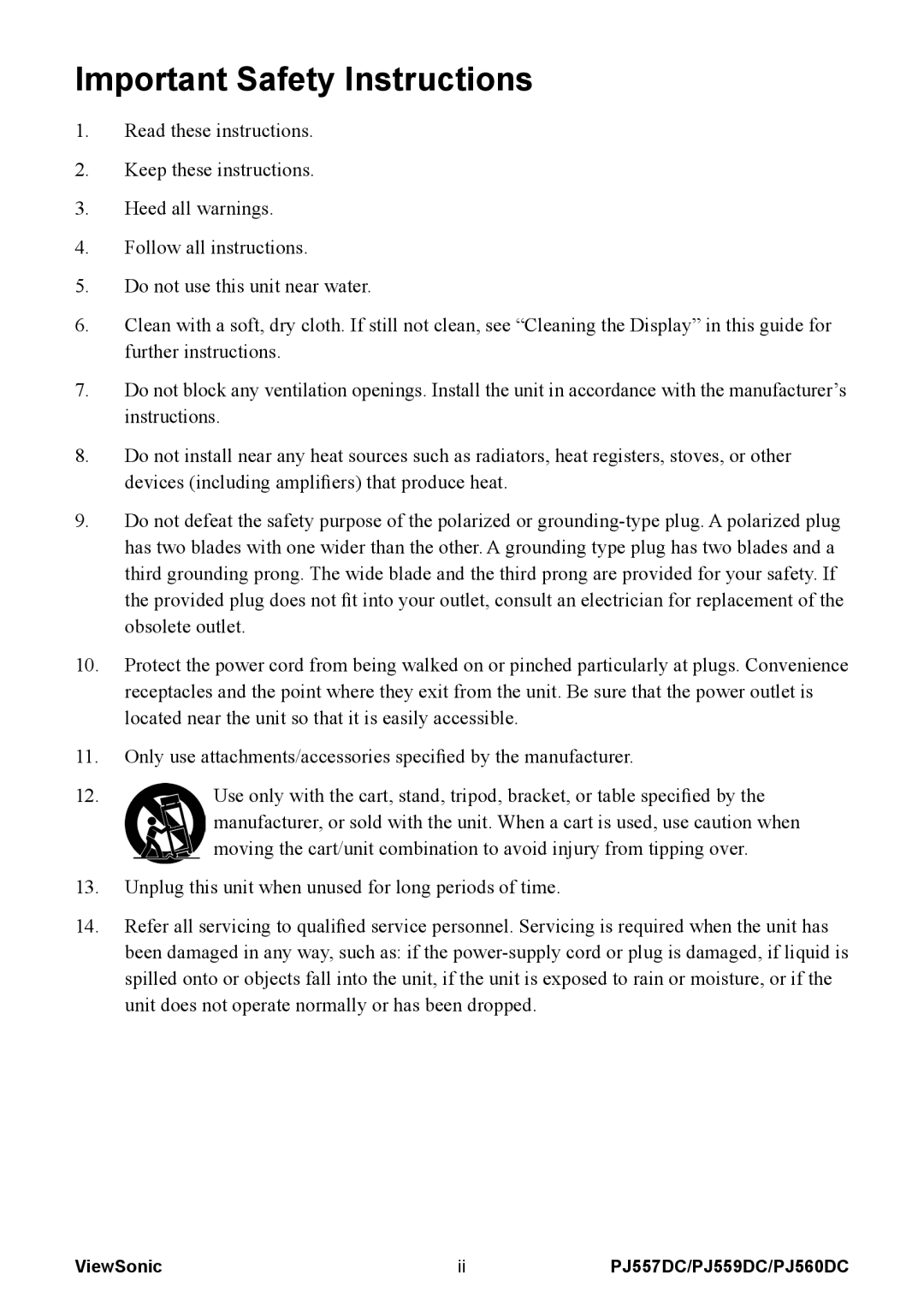 ViewSonic VS11990, VS11986, VS11949 warranty Important Safety Instructions 