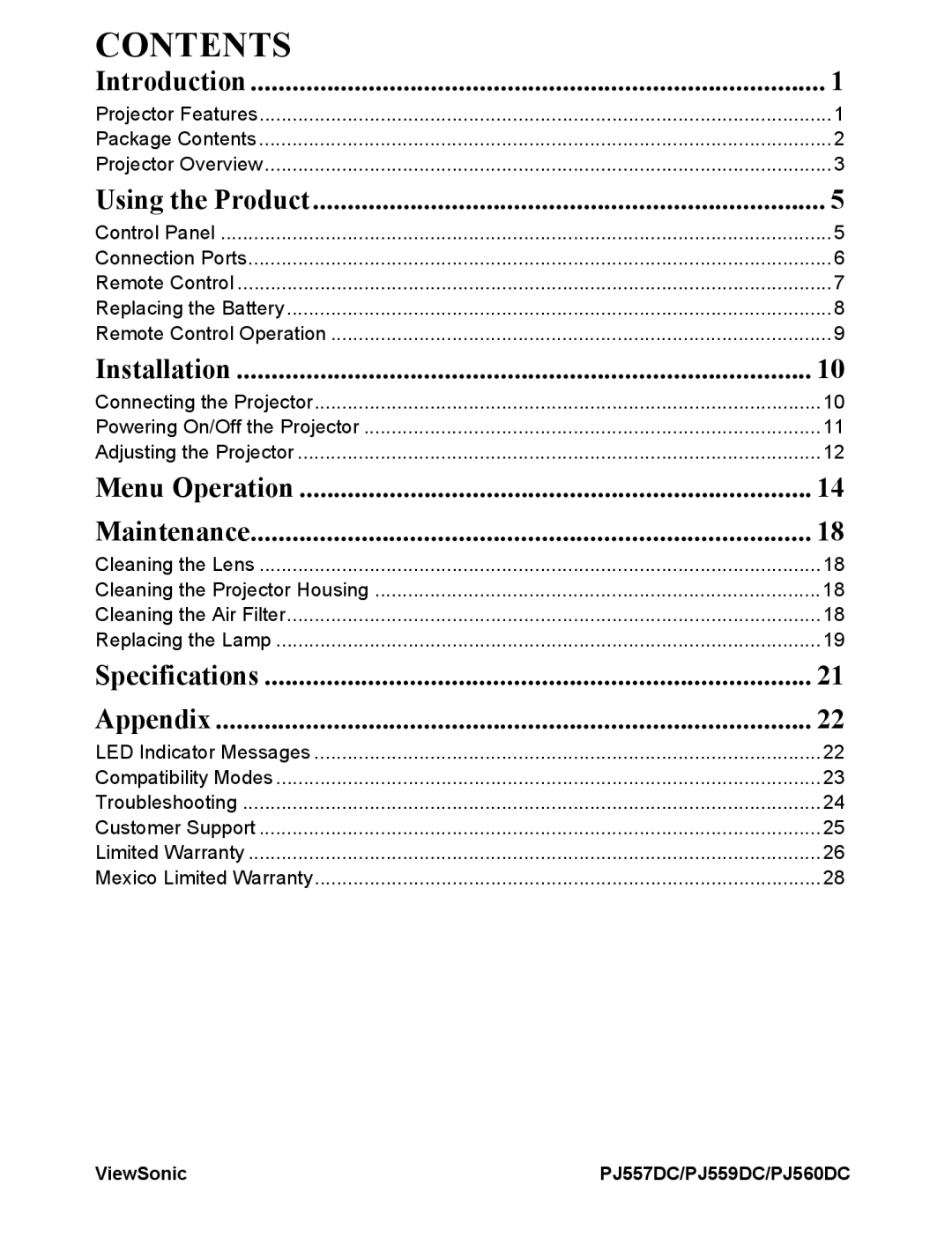 ViewSonic VS11990, VS11986, VS11949 warranty Contents 