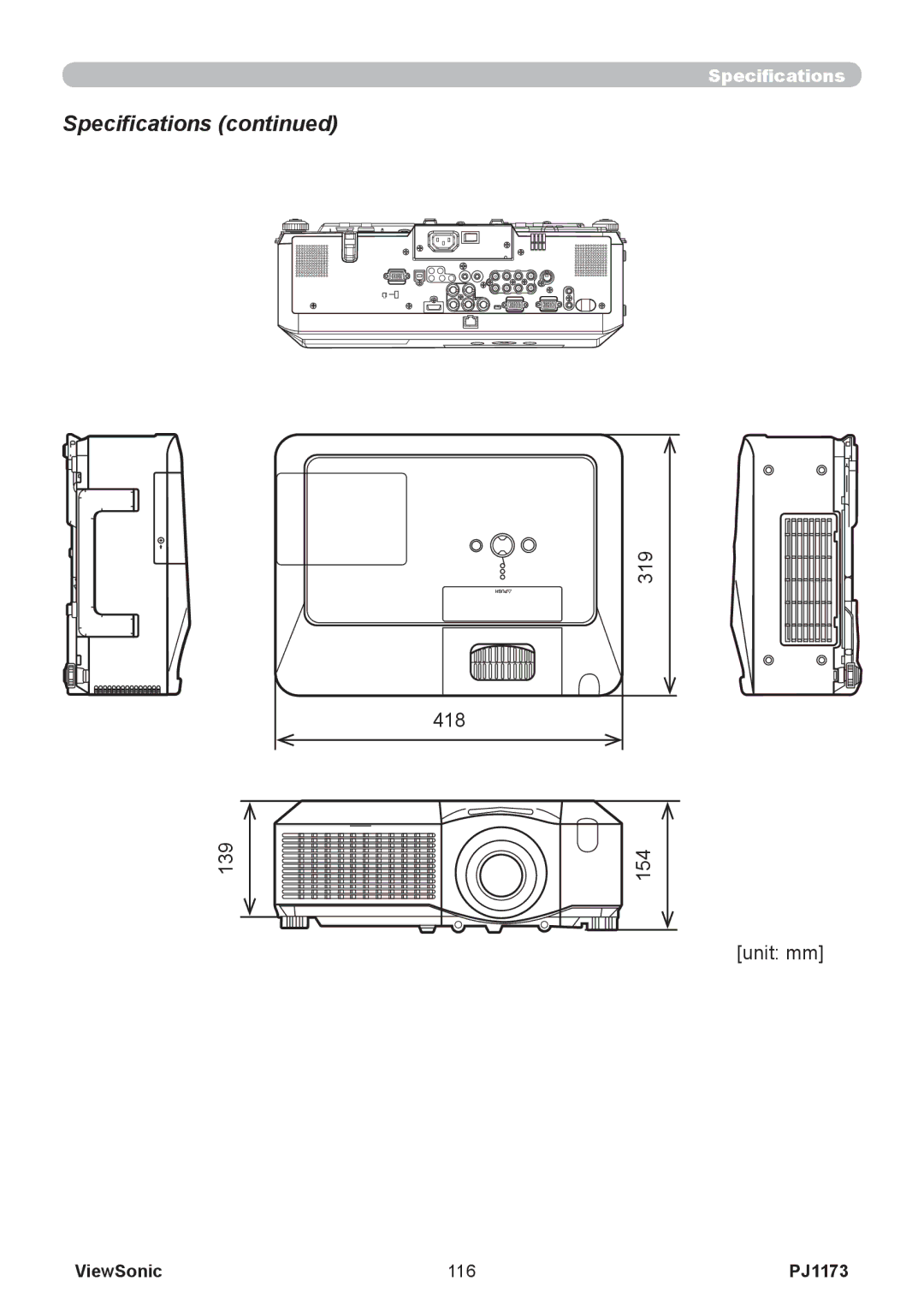 ViewSonic PJ1173, VS12109 warranty Specifications 