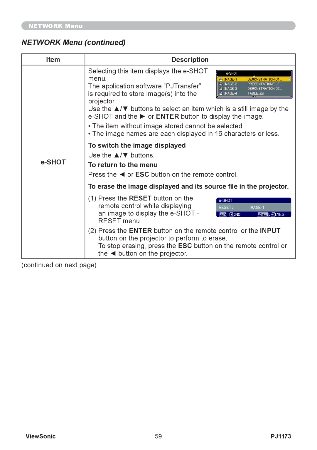 ViewSonic VS12109, PJ1173 warranty To switch the image displayed, Shot, To return to the menu 