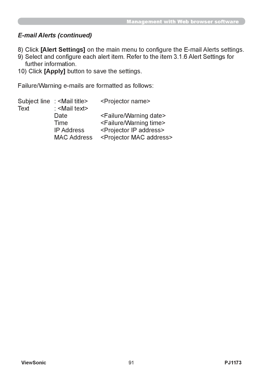 ViewSonic VS12109, PJ1173 warranty Mail Alerts 