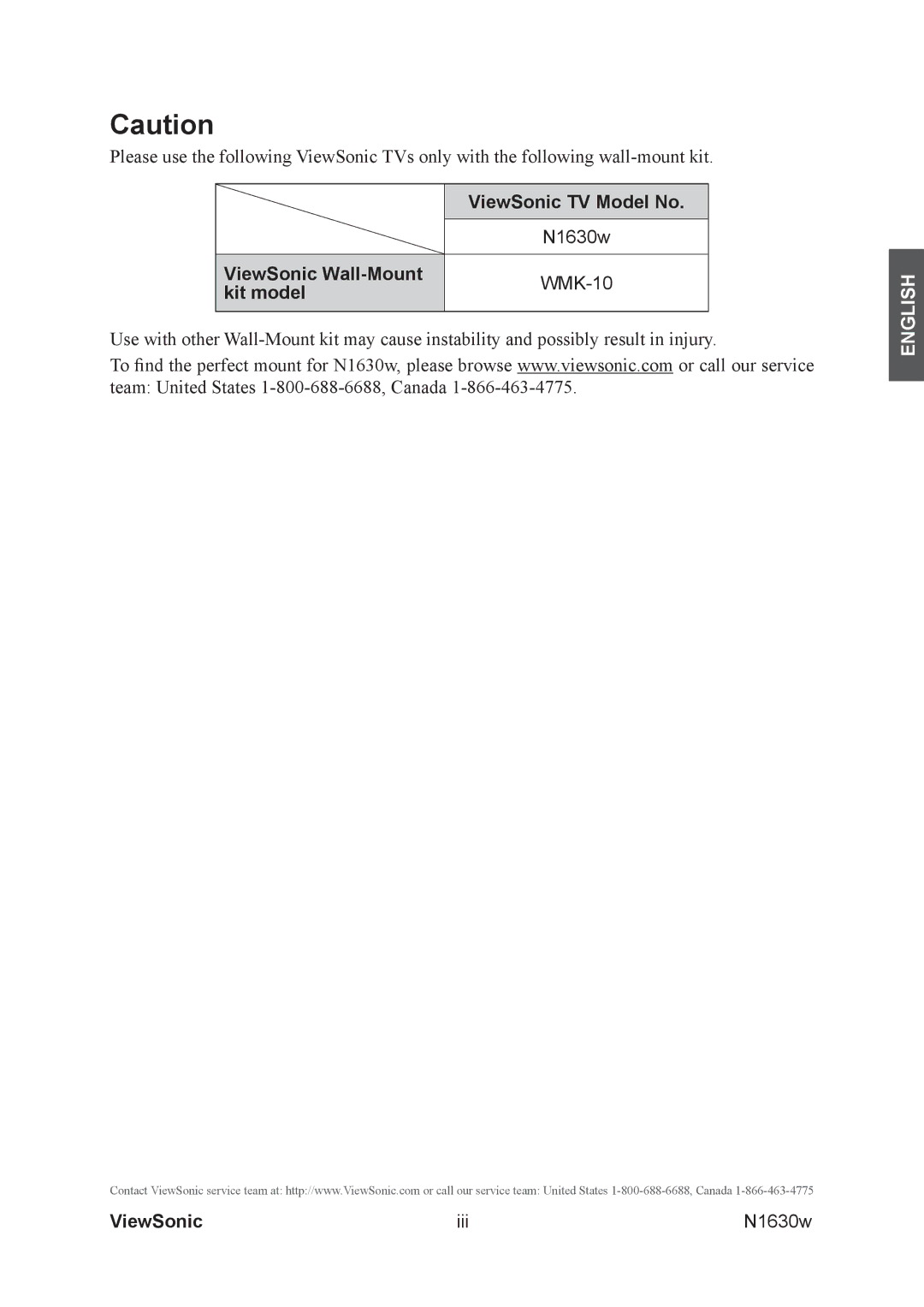 ViewSonic VS12114-1M warranty ViewSonic TV Model No, ViewSonic Wall-Mount WMK-10 Kit model 