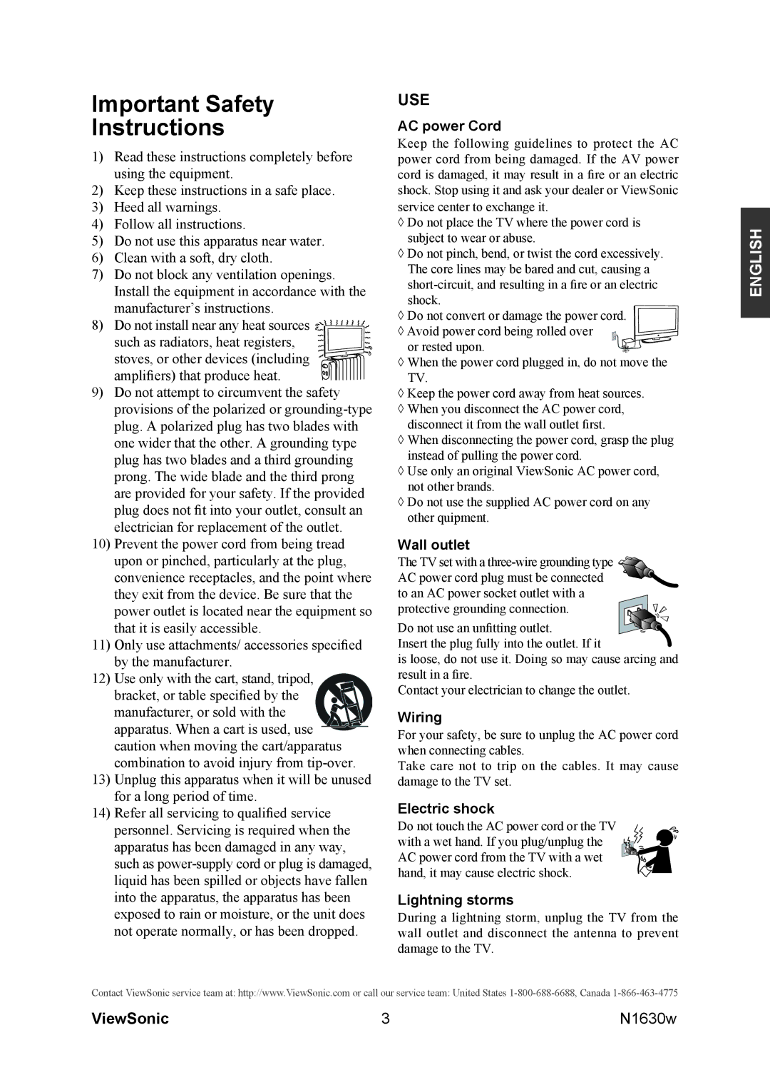 ViewSonic VS12114-1M warranty Important Safety Instructions, Use 