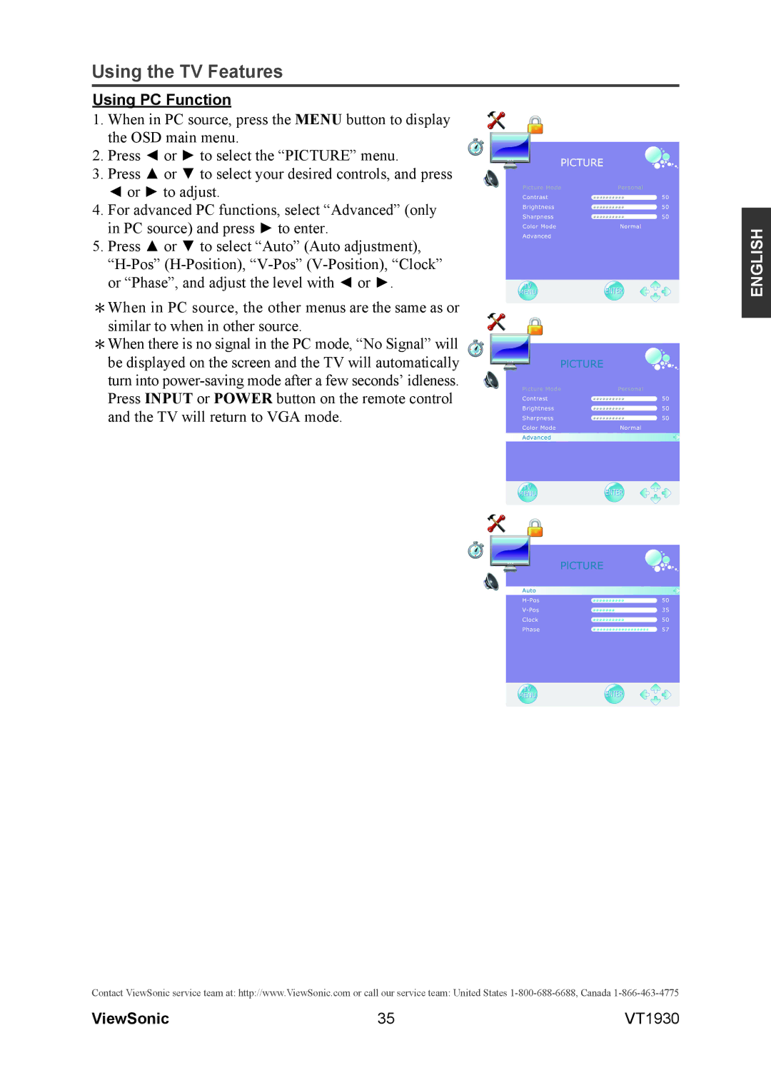 ViewSonic VS12115-3M warranty Using PC Function 