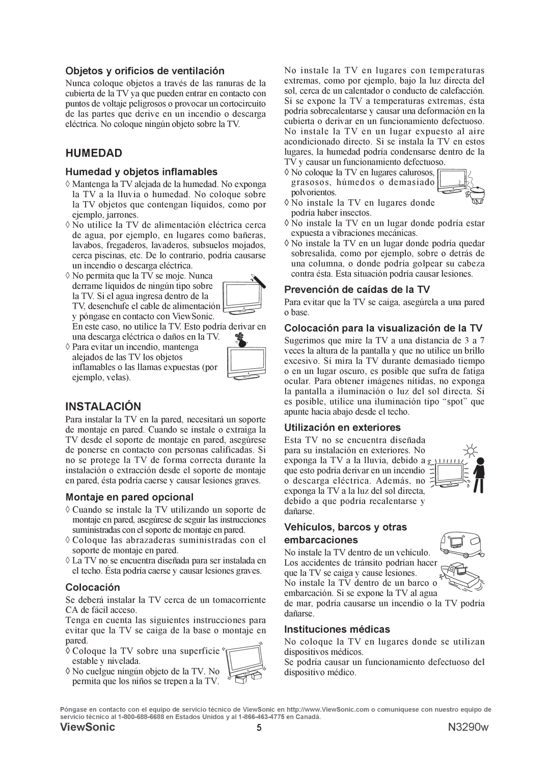 ViewSonic VS12120-1M warranty HUMEDaD, Objetos y orificios de ventilación 