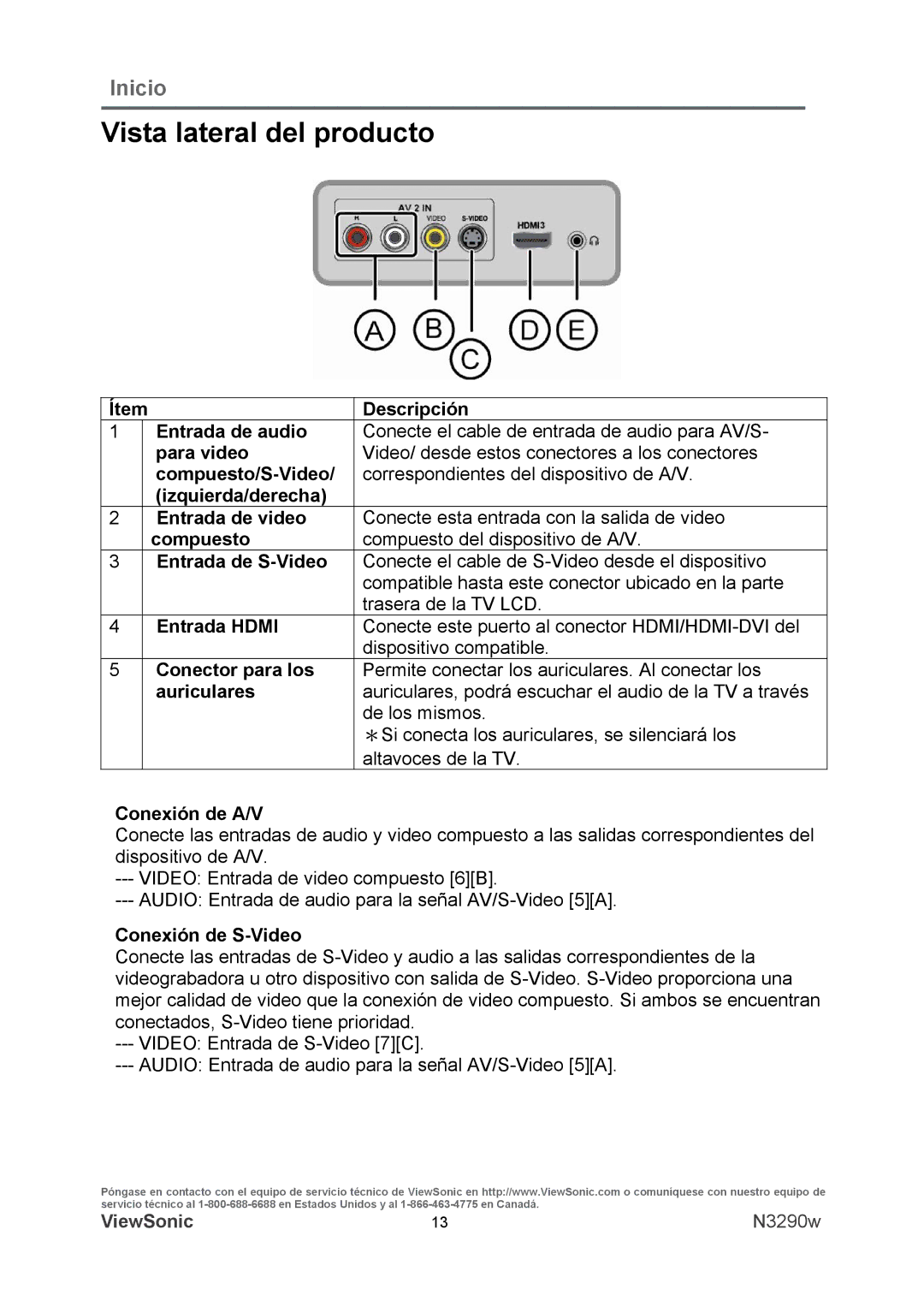 ViewSonic VS12120-1M warranty Vista lateral del producto 