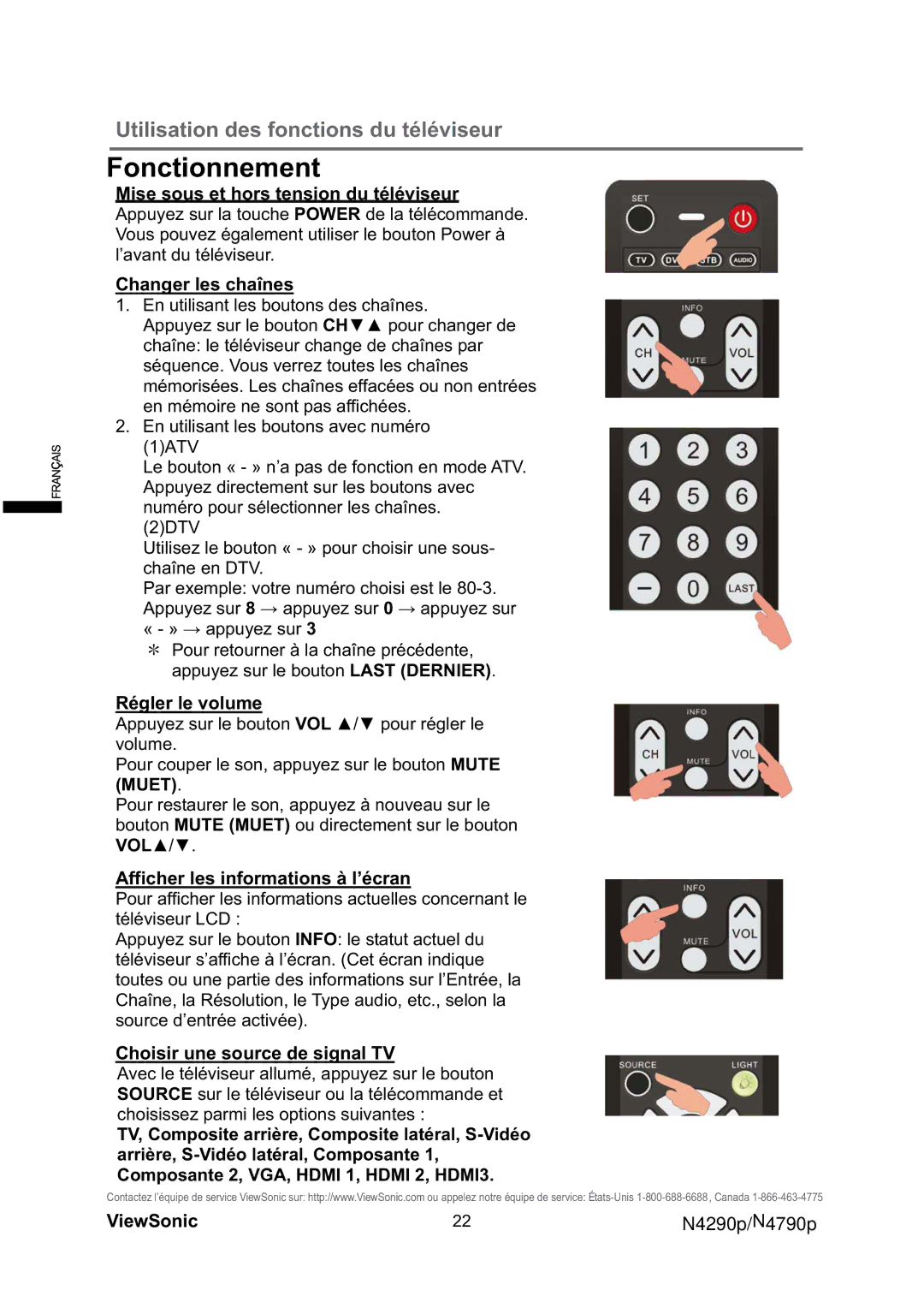 ViewSonic VS12121-1M, VS12122-1M warranty Fonctionnement 