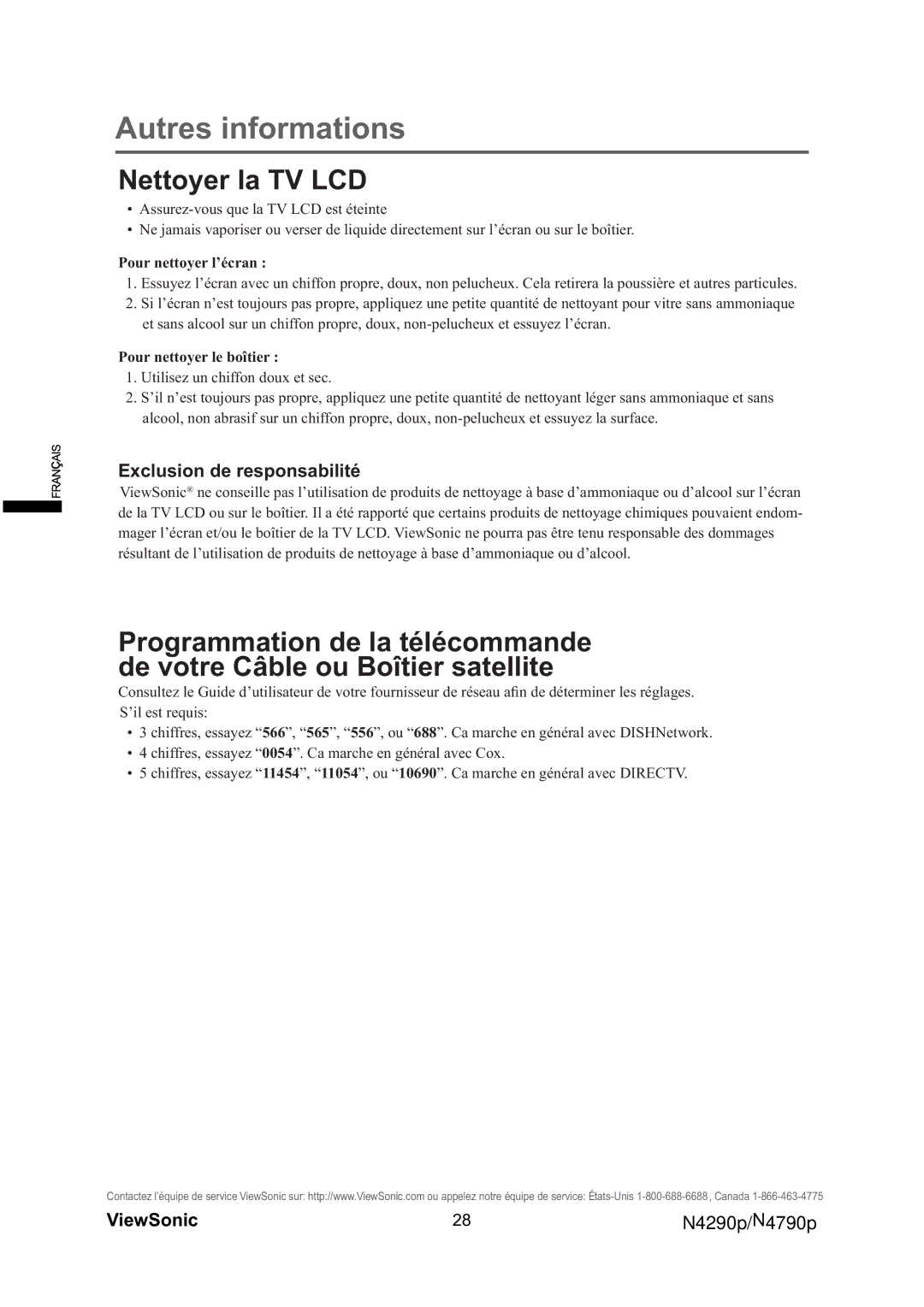 ViewSonic VS12121-1M, VS12122-1M warranty Autres informations 