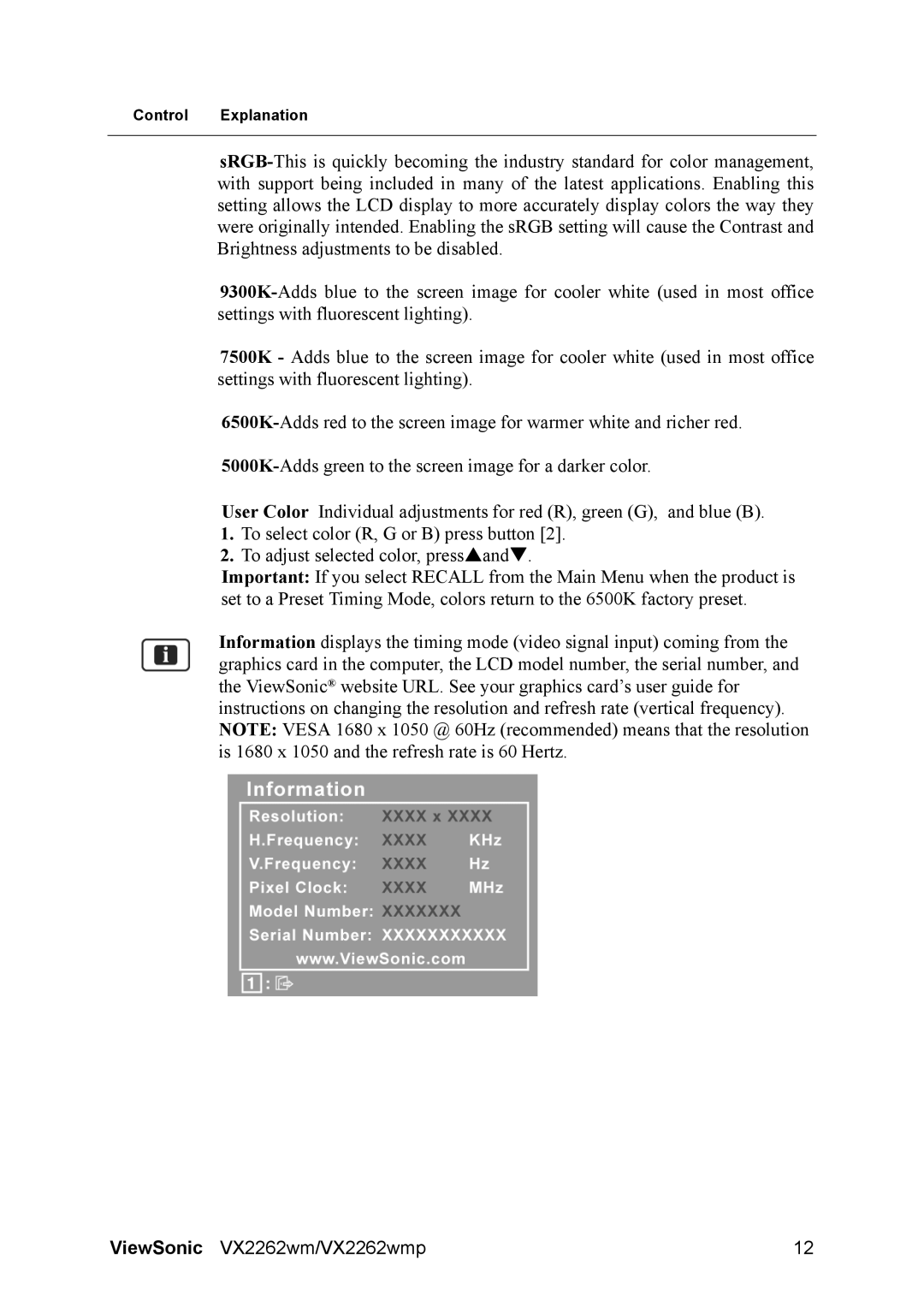 ViewSonic VS12132 warranty ViewSonic VX2262wm/VX2262wmp 