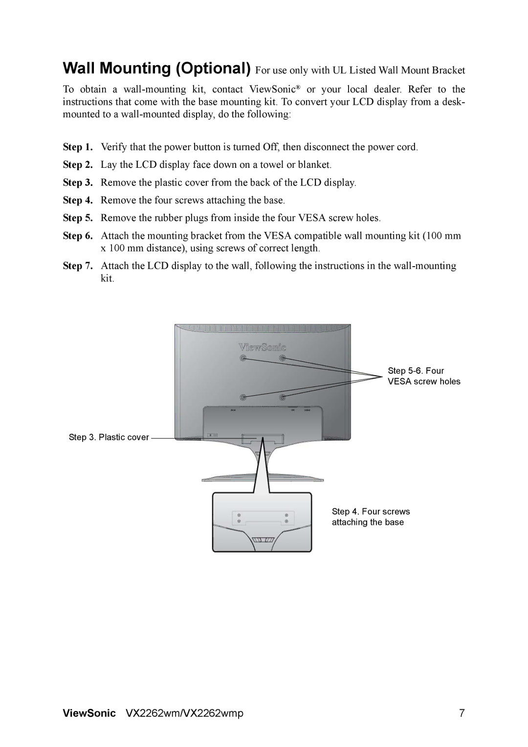 ViewSonic VS12132 warranty ViewSonic VX2262wm/VX2262wmp 