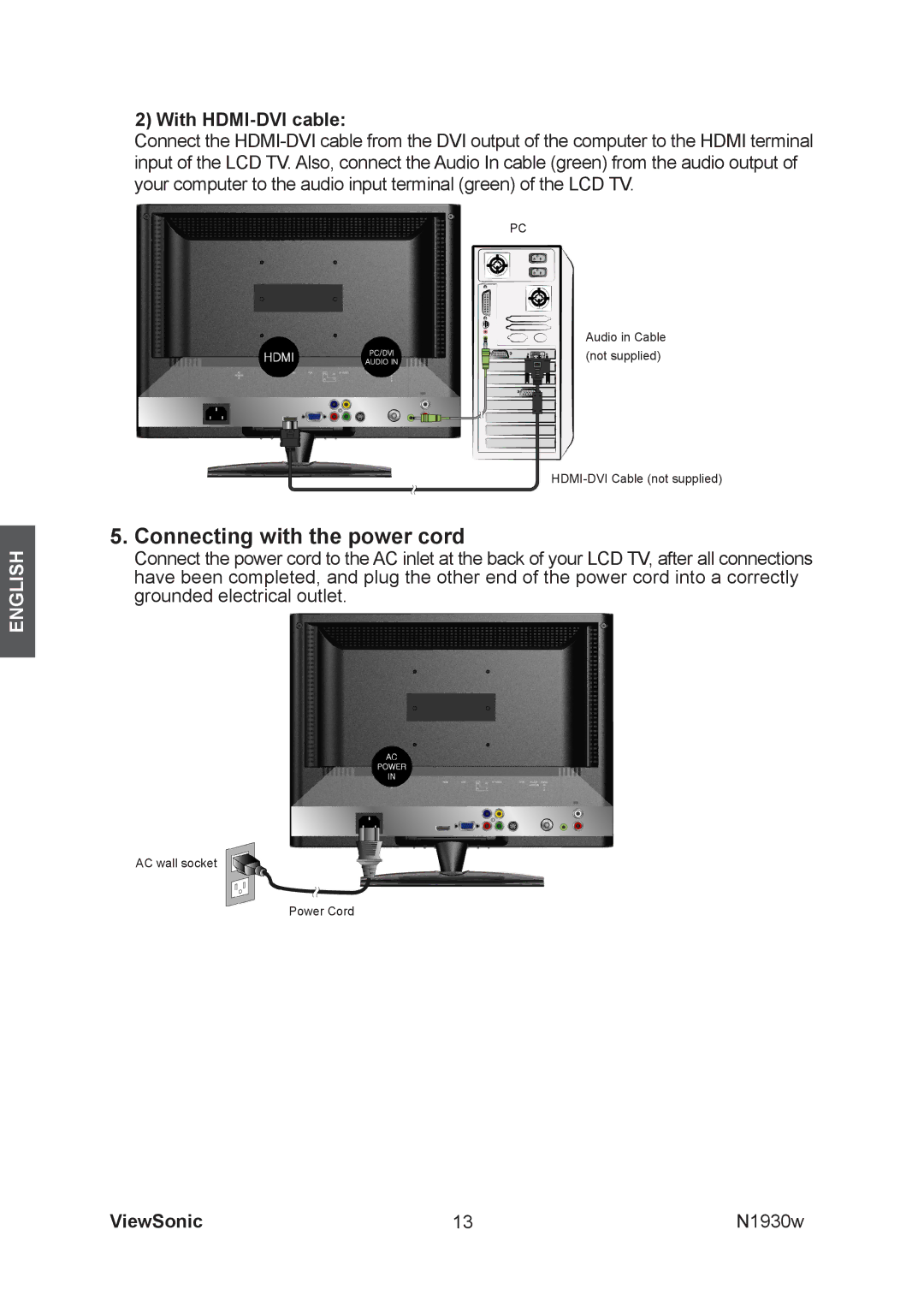 ViewSonic VS12197-1G manual Connecting with the power cord 