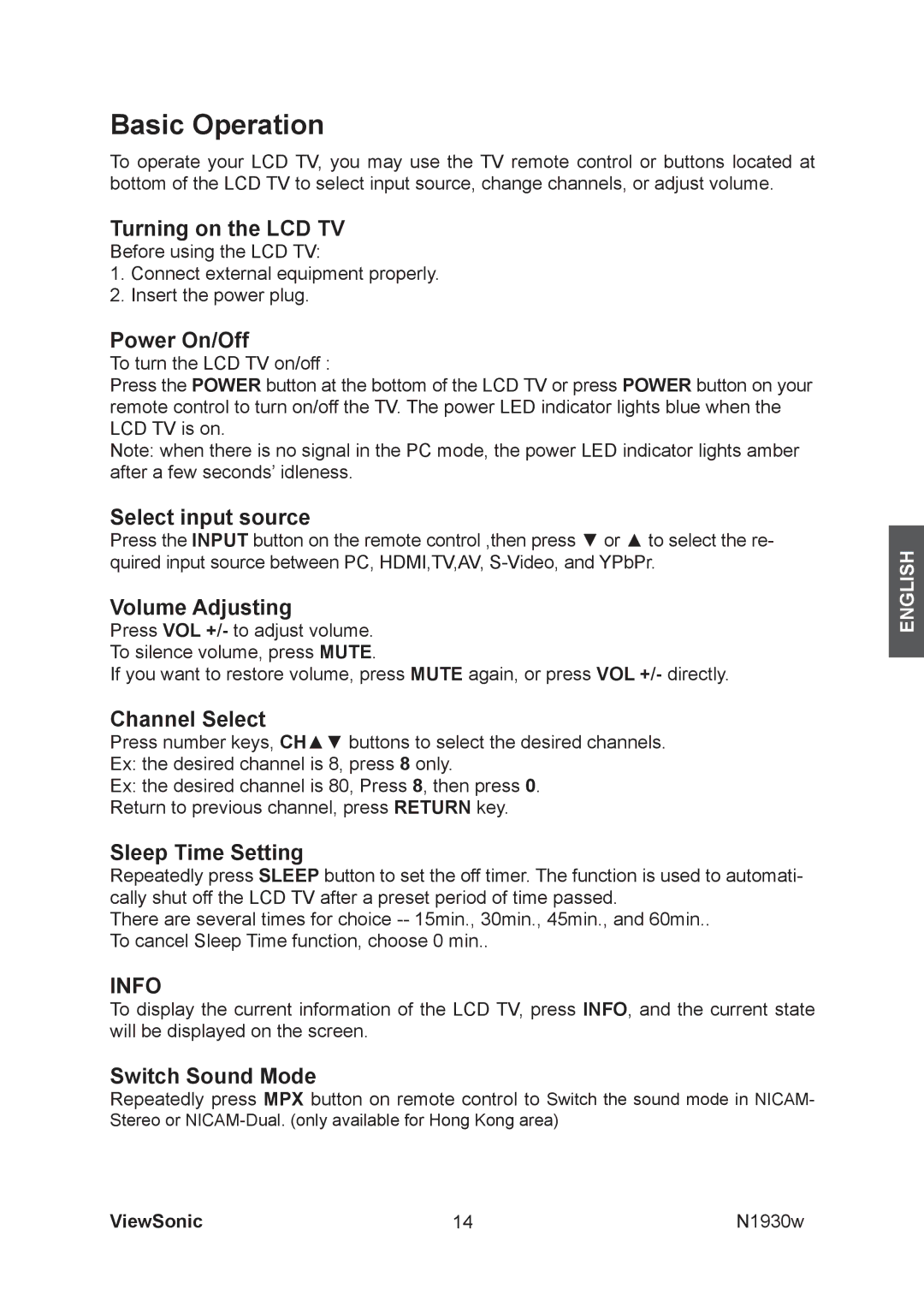 ViewSonic VS12197-1G manual Basic Operation 