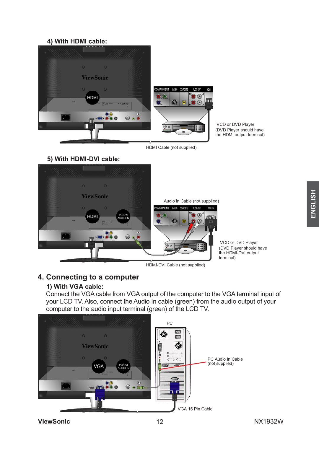 ViewSonic VS12197-2G manual Connecting to a computer, With HDMI-DVI cable 