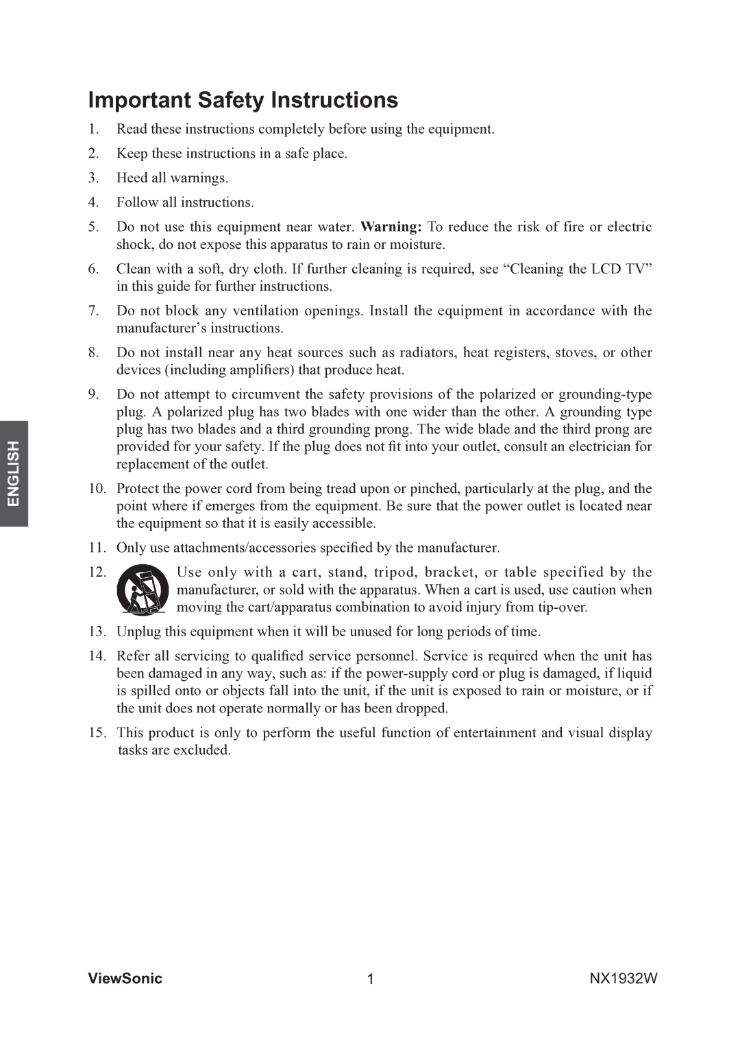 ViewSonic VS12197-2G manual Important Safety Instructions 