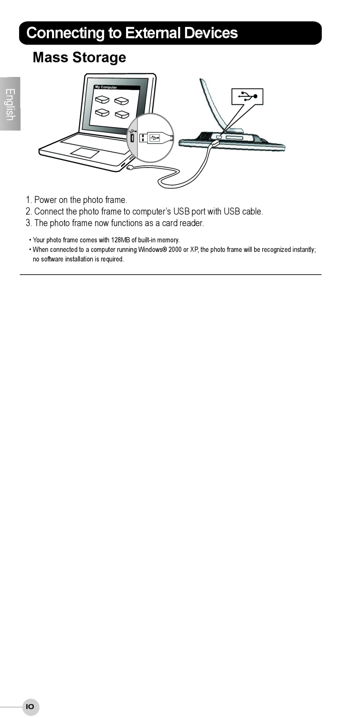 ViewSonic VS12191, VS12207, VS12190 quick start Connecting to External Devices, Mass Storage 