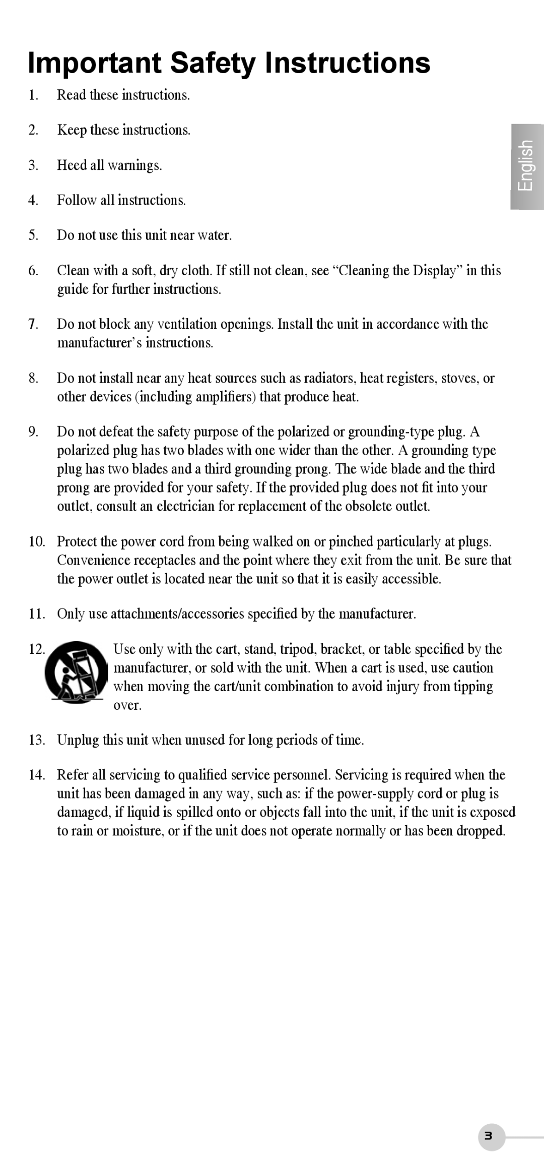 ViewSonic VS12207, VS12191, VS12190 quick start Important Safety Instructions 