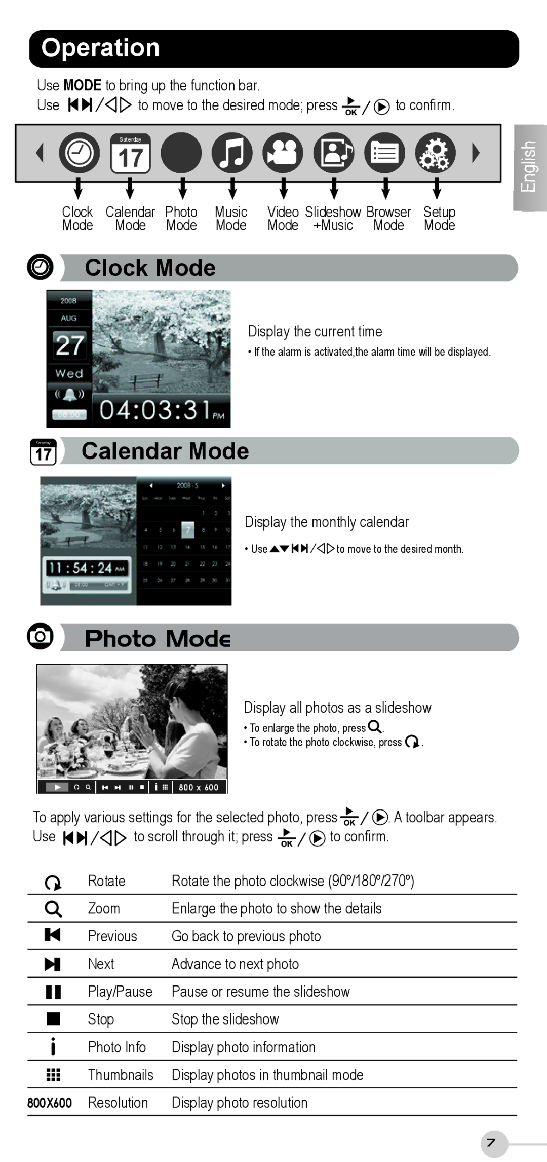 ViewSonic VS12191, VS12207, VS12190 quick start Operation, Clock Mode 