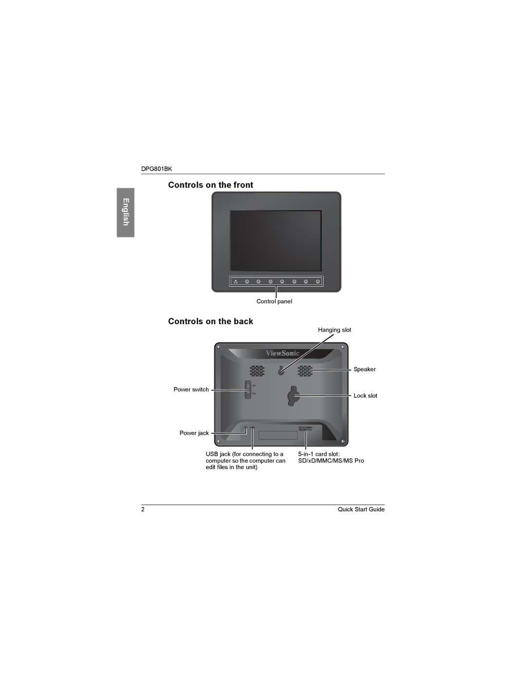 ViewSonic VS12242 manual Controls on the front, Controls on the back 