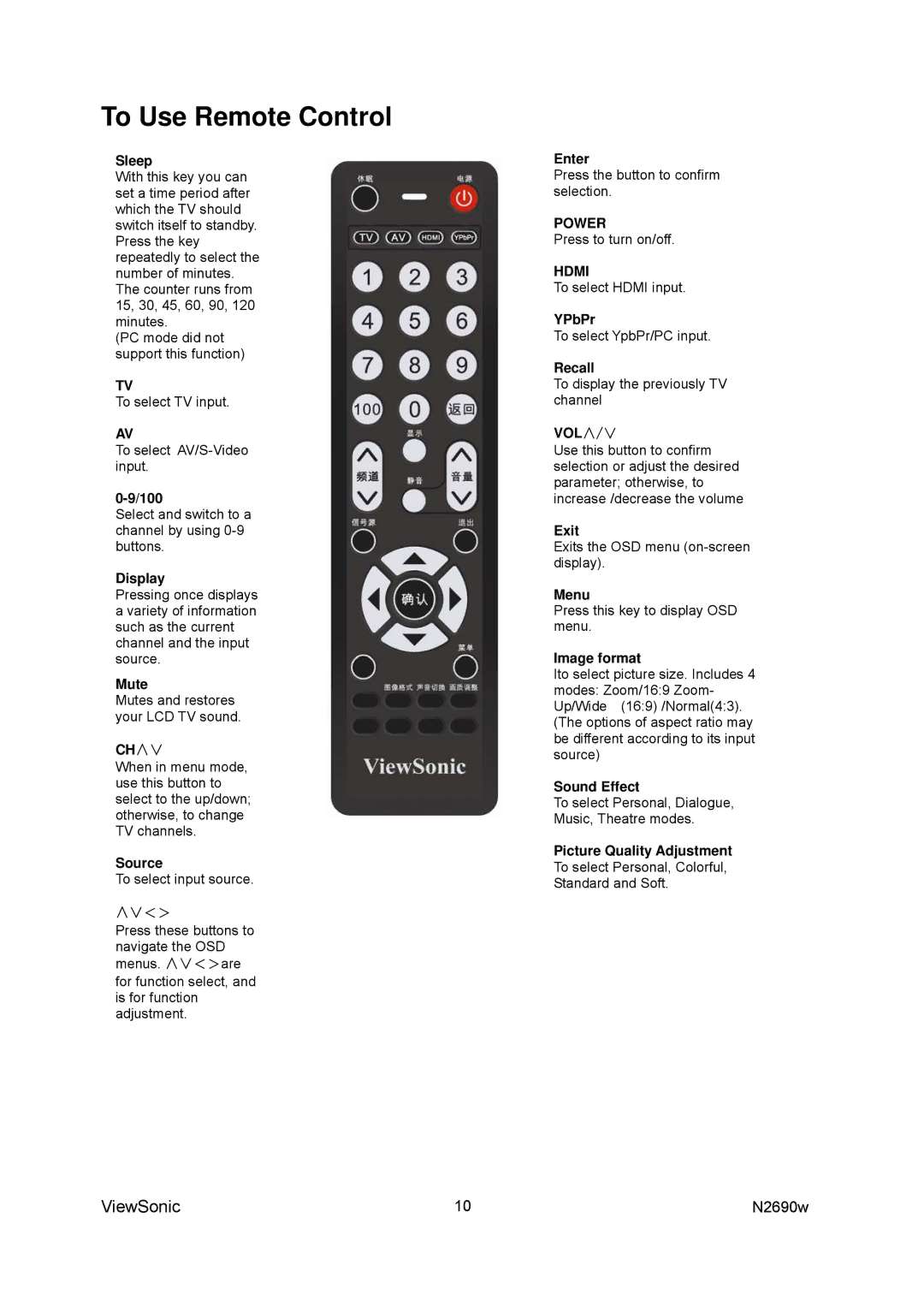 ViewSonic VS12276-1G manual To Use Remote Control 