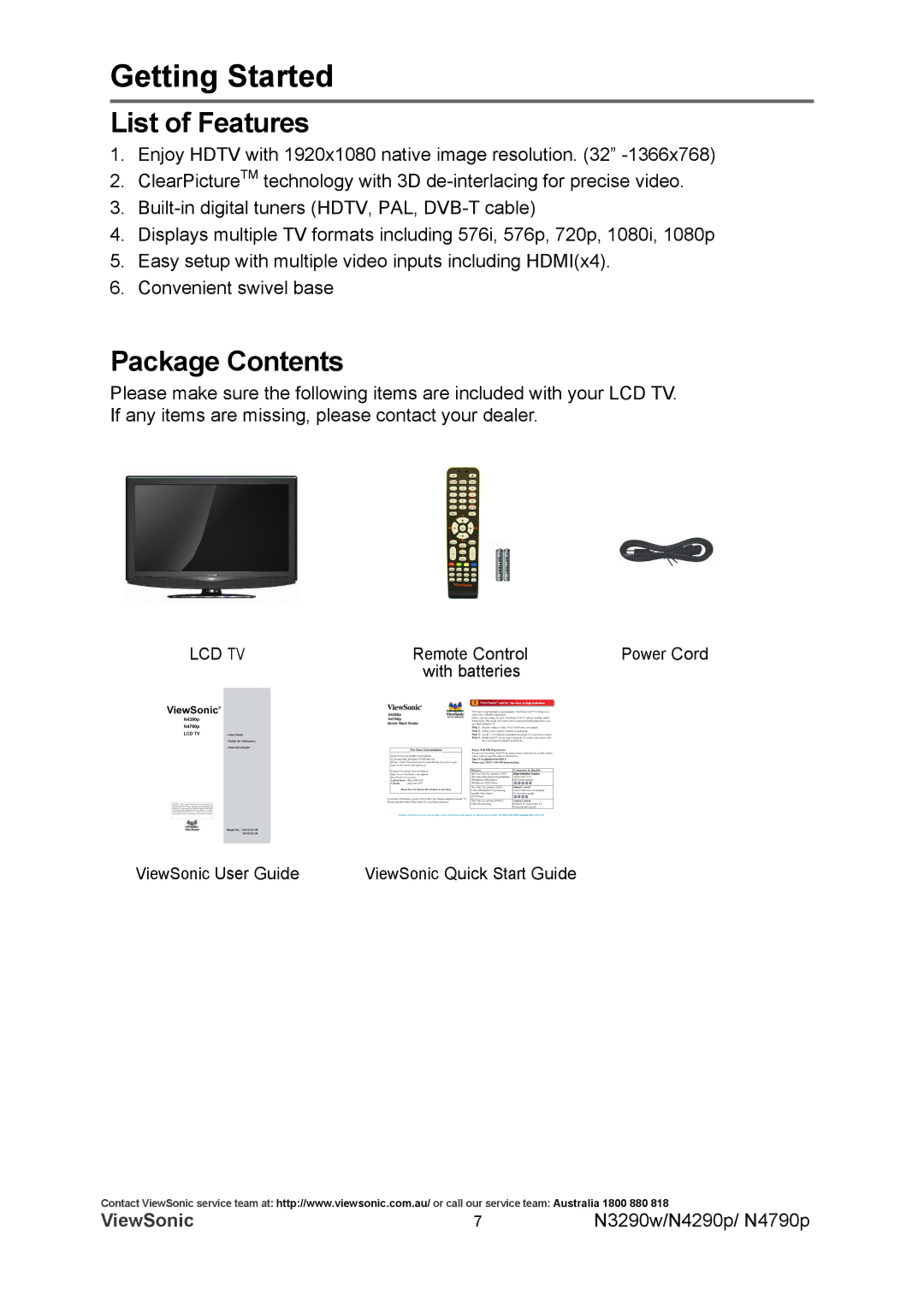 ViewSonic VS12280-1A, VS12281-1A, VS12282-1A manual List of Features, Package Contents 