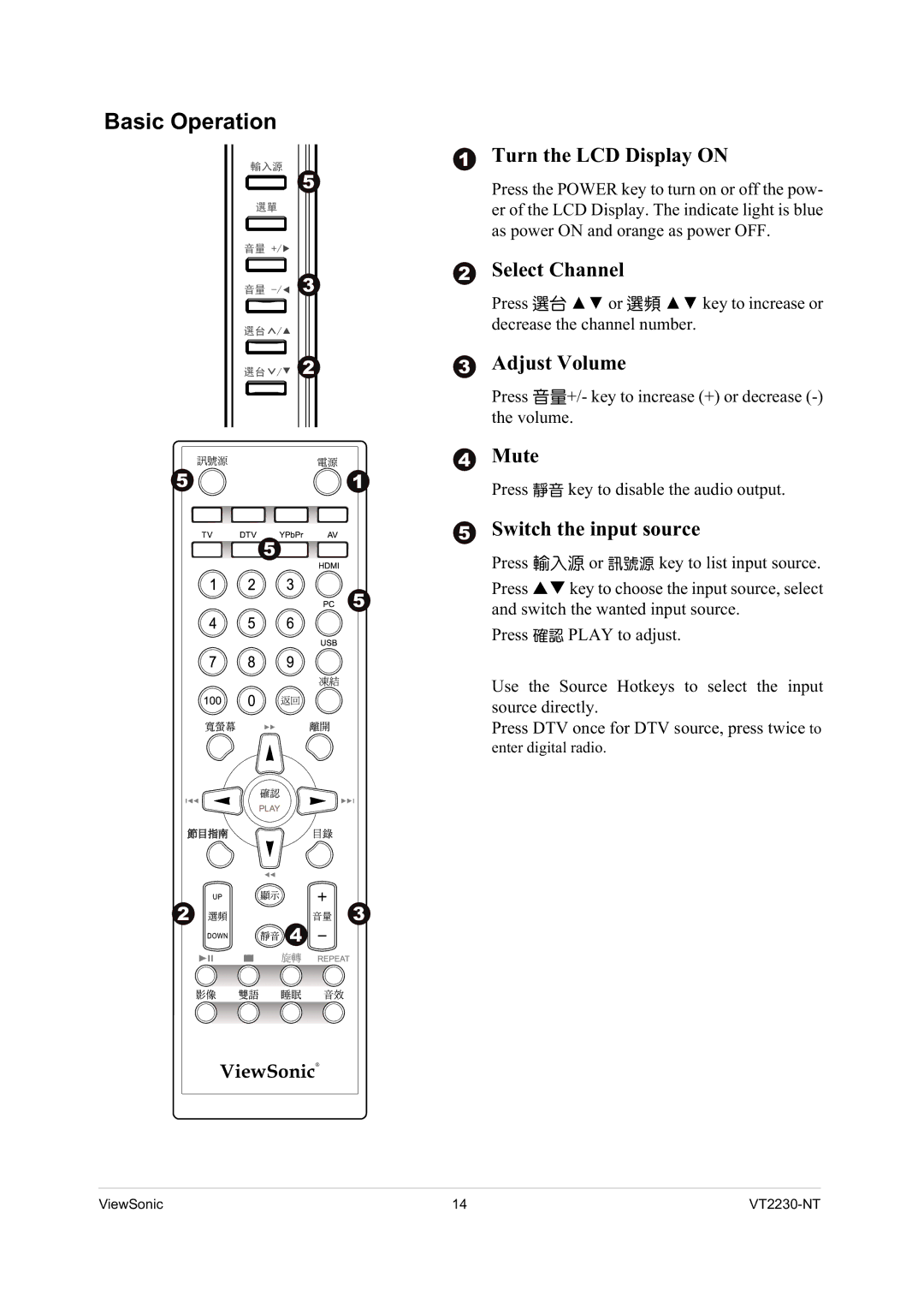 ViewSonic VS12400 manual Basic Operation 