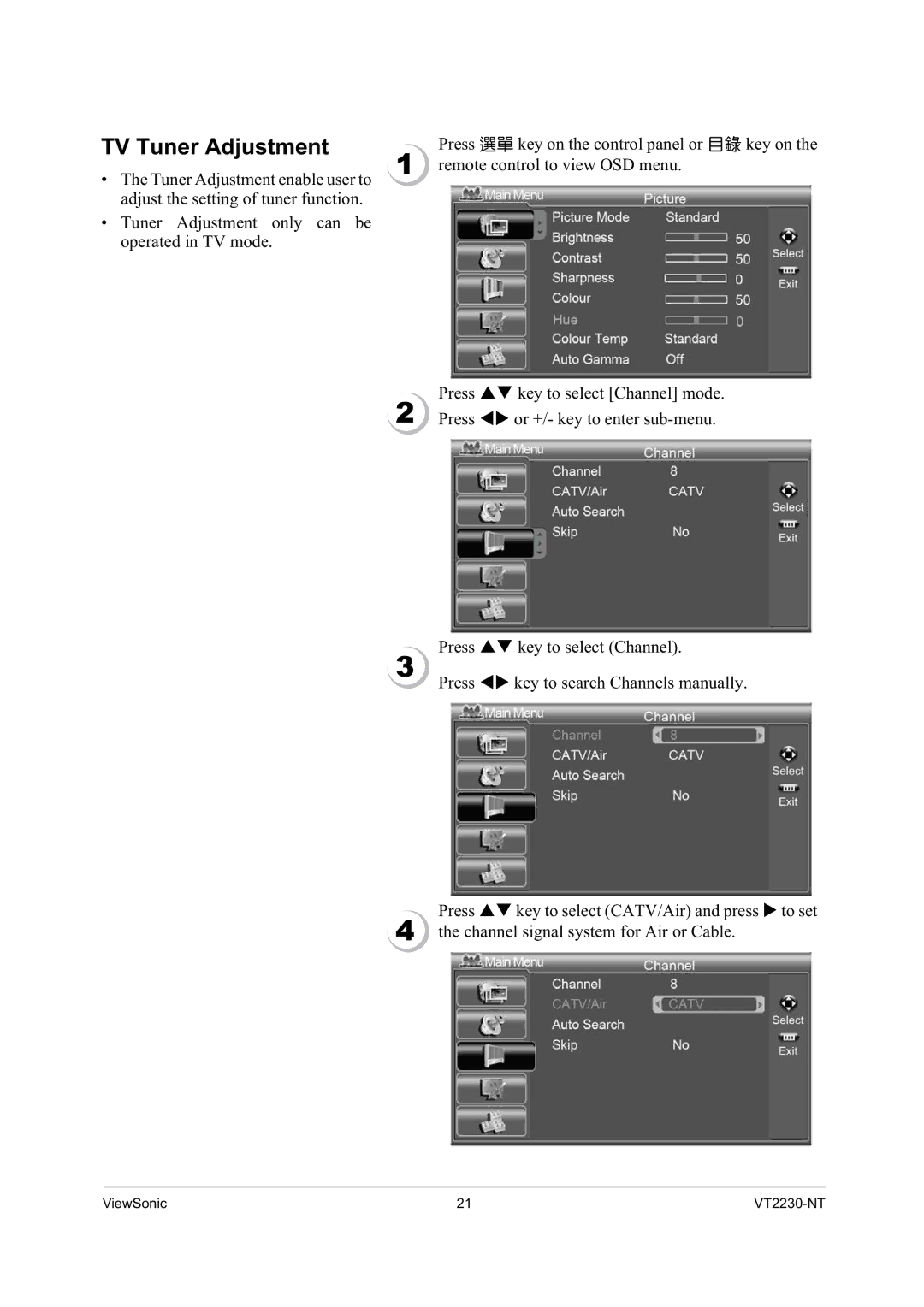 ViewSonic VS12400 manual TV Tuner Adjustment 