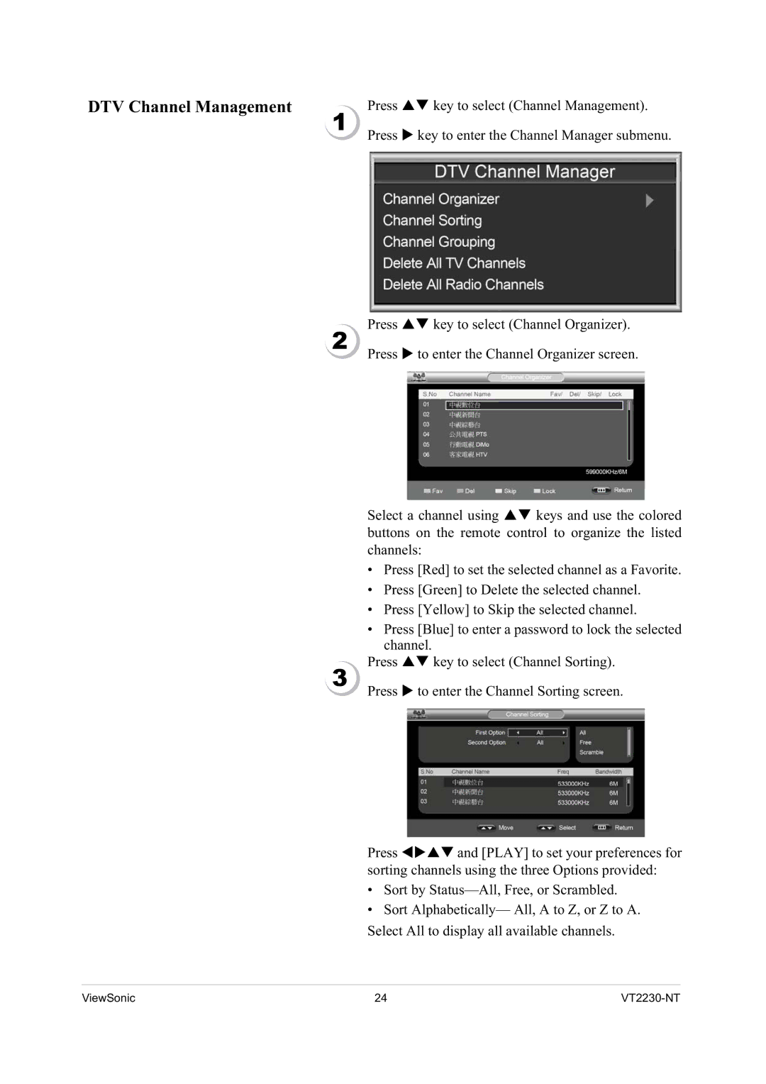 ViewSonic VS12400 manual DTV Channel Management 